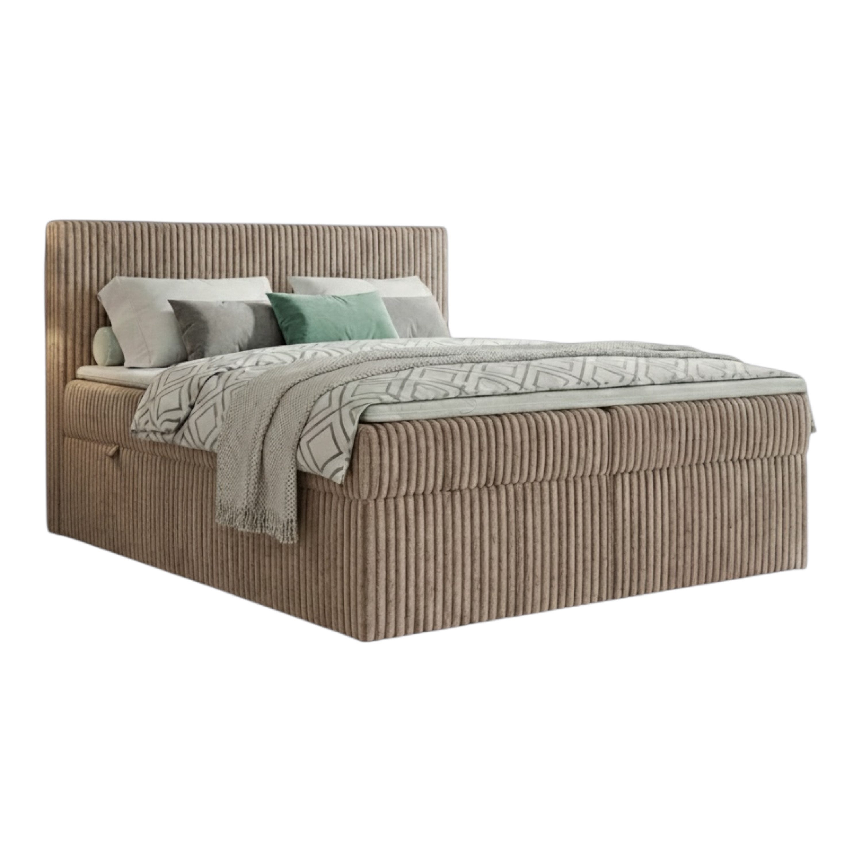 A&J MöbelLand GmbH Boxspringbett RALF mit Bettkasten, Topper und gepolstertem Kopfteil. (Boxspringbett mit Bettkasten und gepolstertem Kopfteil)