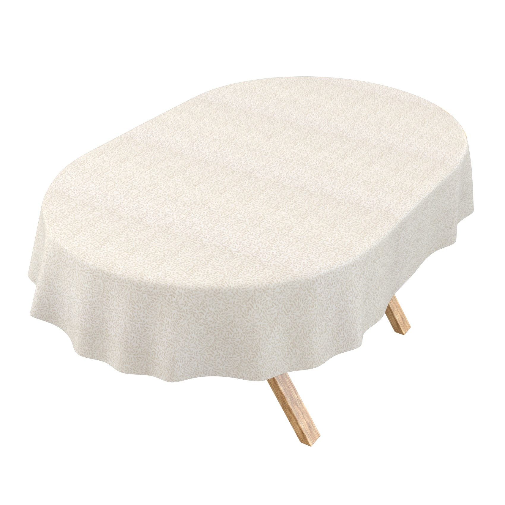 ANRO Tischdecke abwaschbar Barcelona Stoff Hochwertig Blätter Natur Boho (Einzelstück 1-tlg), Stoff schmutzabweisend 160x140cm Blätter Beige