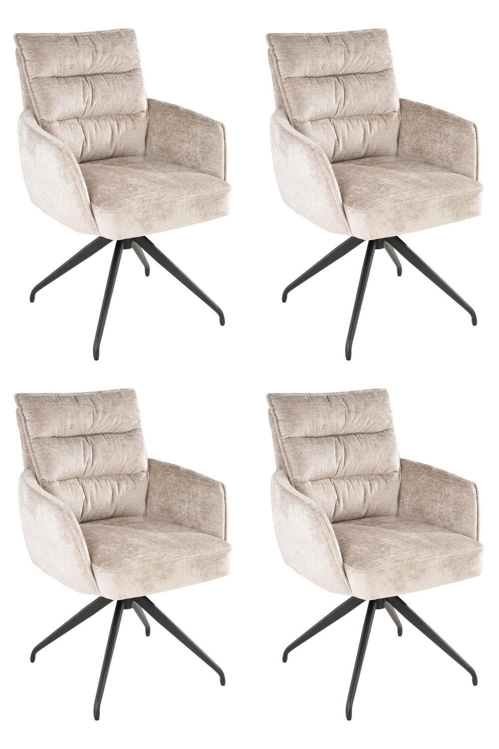 Home4You Esszimmerstuhl, Beige, Schwarz, Webstoff, Metallgestell, (Set, 4 St), 360 Grad drehbar, B 61 x H 86 x T 51 cm