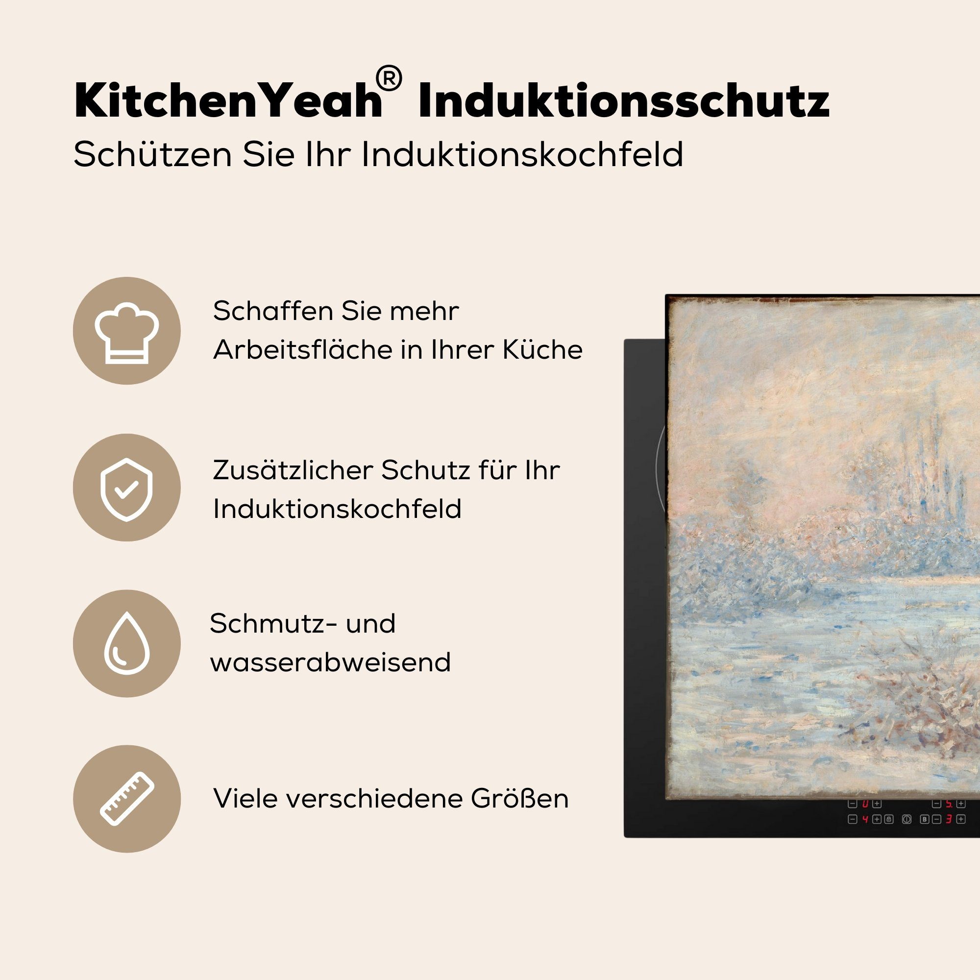 83x51 MuchoWow Vetheuil bei Herdblende-/Abdeckplatte Frost Gemälde Vinyl, für cm, tlg), Monet, von (1 küche Ceranfeldabdeckung, Claude - Arbeitsplatte