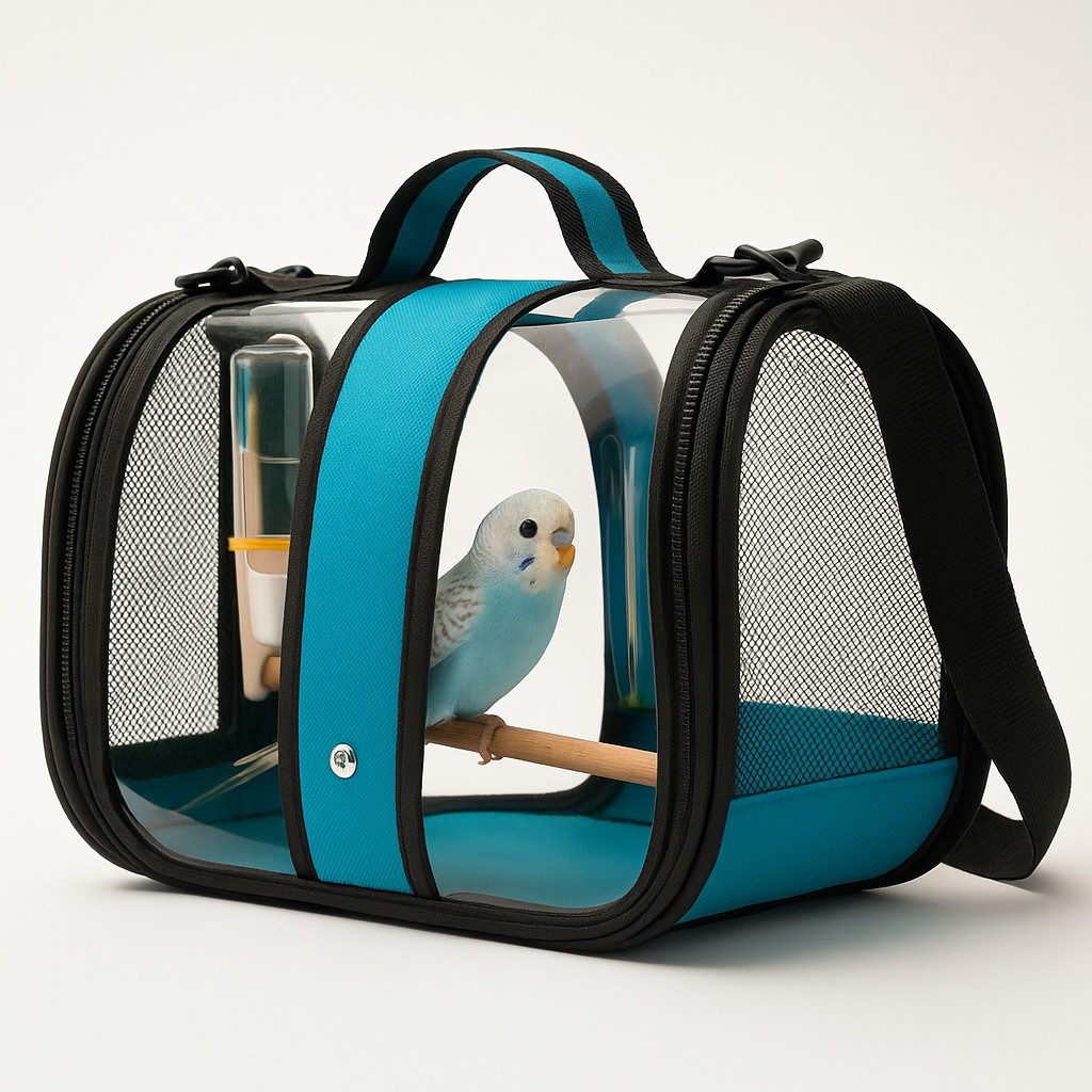 Jungengel Vogelkäfig Transporttasche mit Sitzstange Trinkspender Wellensittich Vogeltasche, Transporttasche für Vögel mit Sitzstange & Trinkspender, klappbar