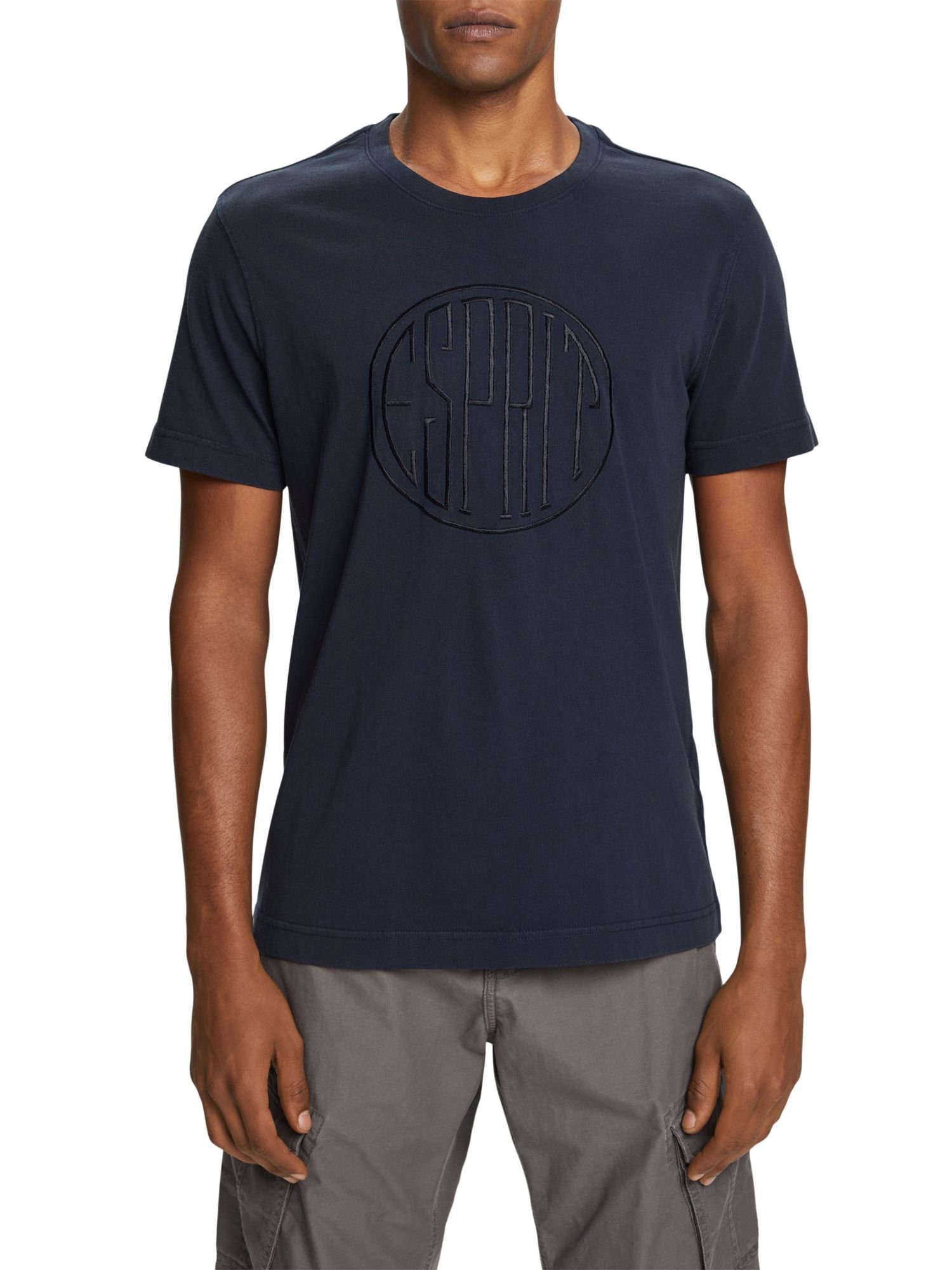 Esprit T-Shirt T-Shirt mit Sticklogo, NAVY 100 % (1-tlg) Bio-Baumwolle