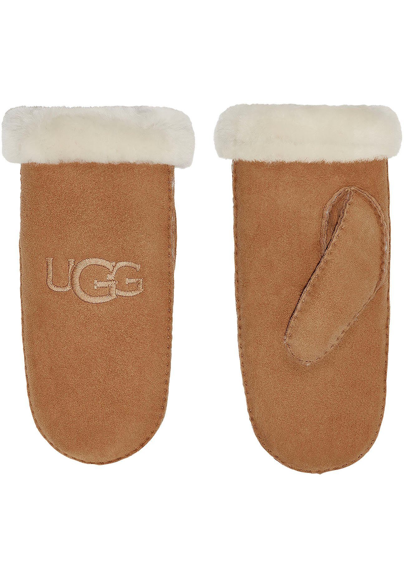 Lederhandschuhe UGG MITTEN EMBROIDER SHEARLING W UGG CHESTNUT