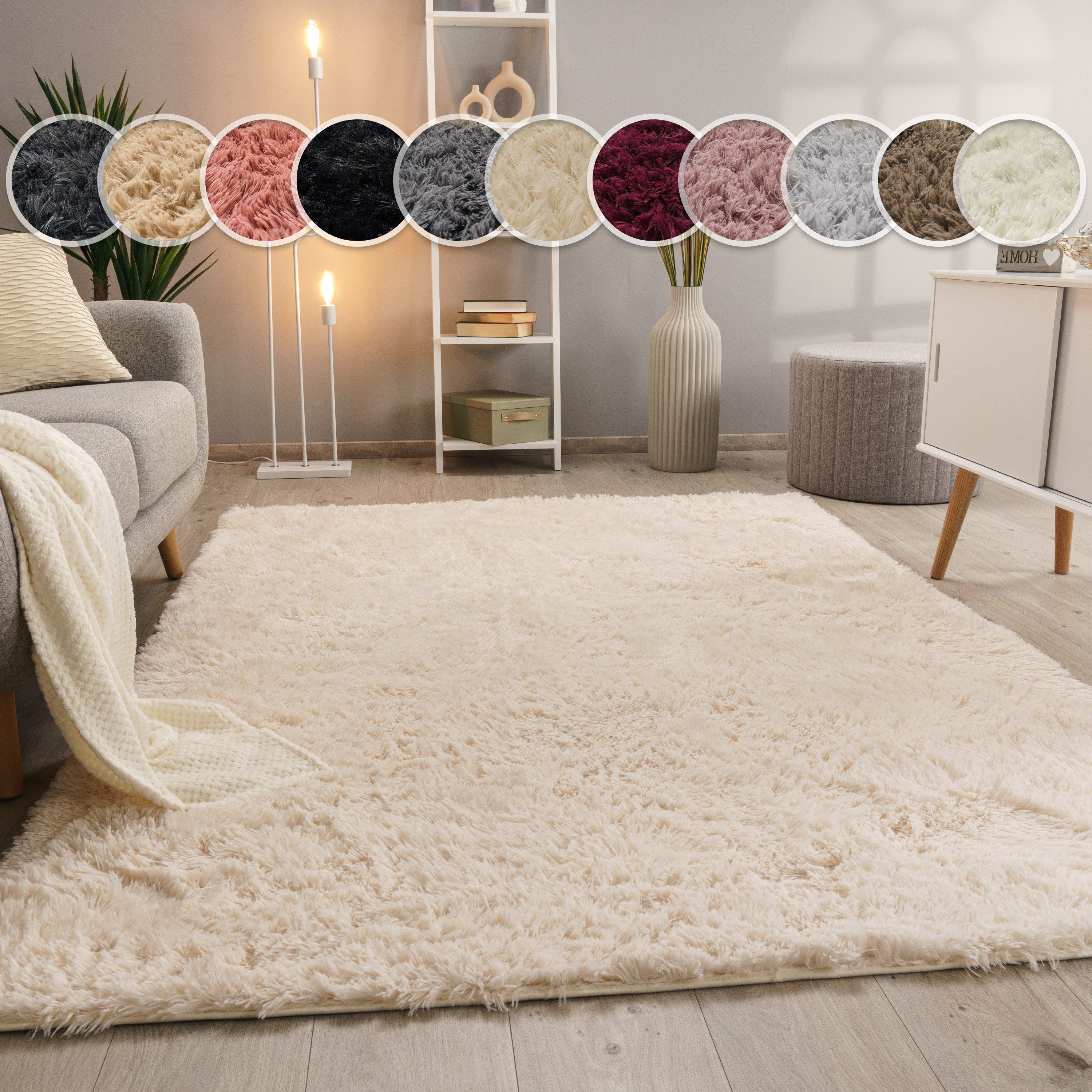 Paco Home Hochflor-Teppich Silky 591, rechteckig, Höhe: 37 mm, Uni-Farben, besonders weich und kuschelig, Wohnzimmer