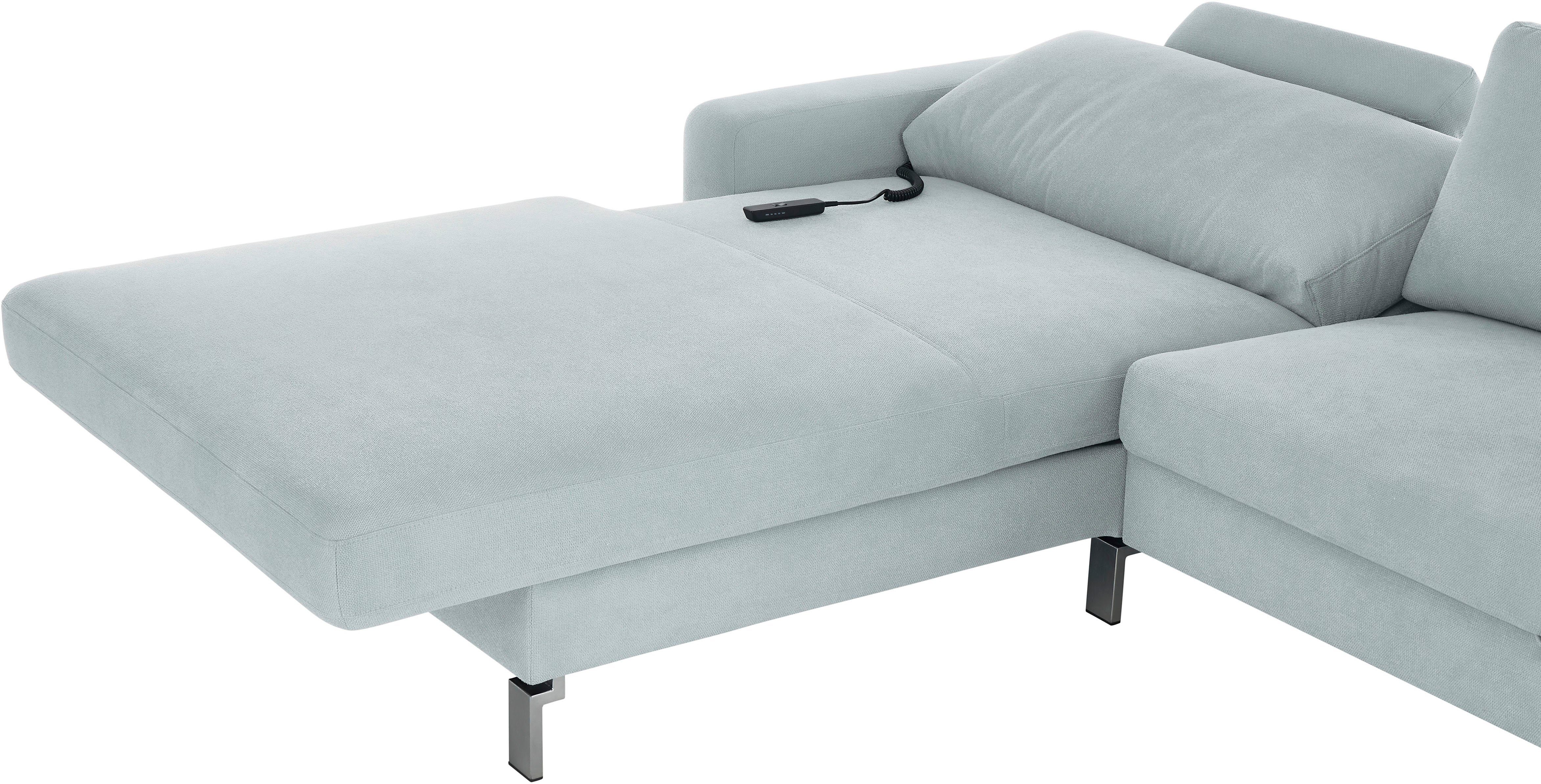 3C Candy Ecksofa Lecce, PUR-Schaumstoff wahlweise teilmotorische Bett im im Longchair oder und Tonnentaschenfederkern, Schlaffunktion 2,5-Sitzer