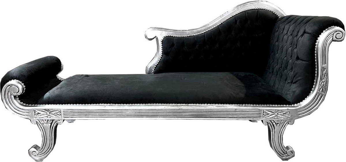 Casa Padrino Chaiselongue Barock Chaiselongue Modell XXL Schwarz / Silber - Antik Stil - Recamiere Wohnzimmer Möbel