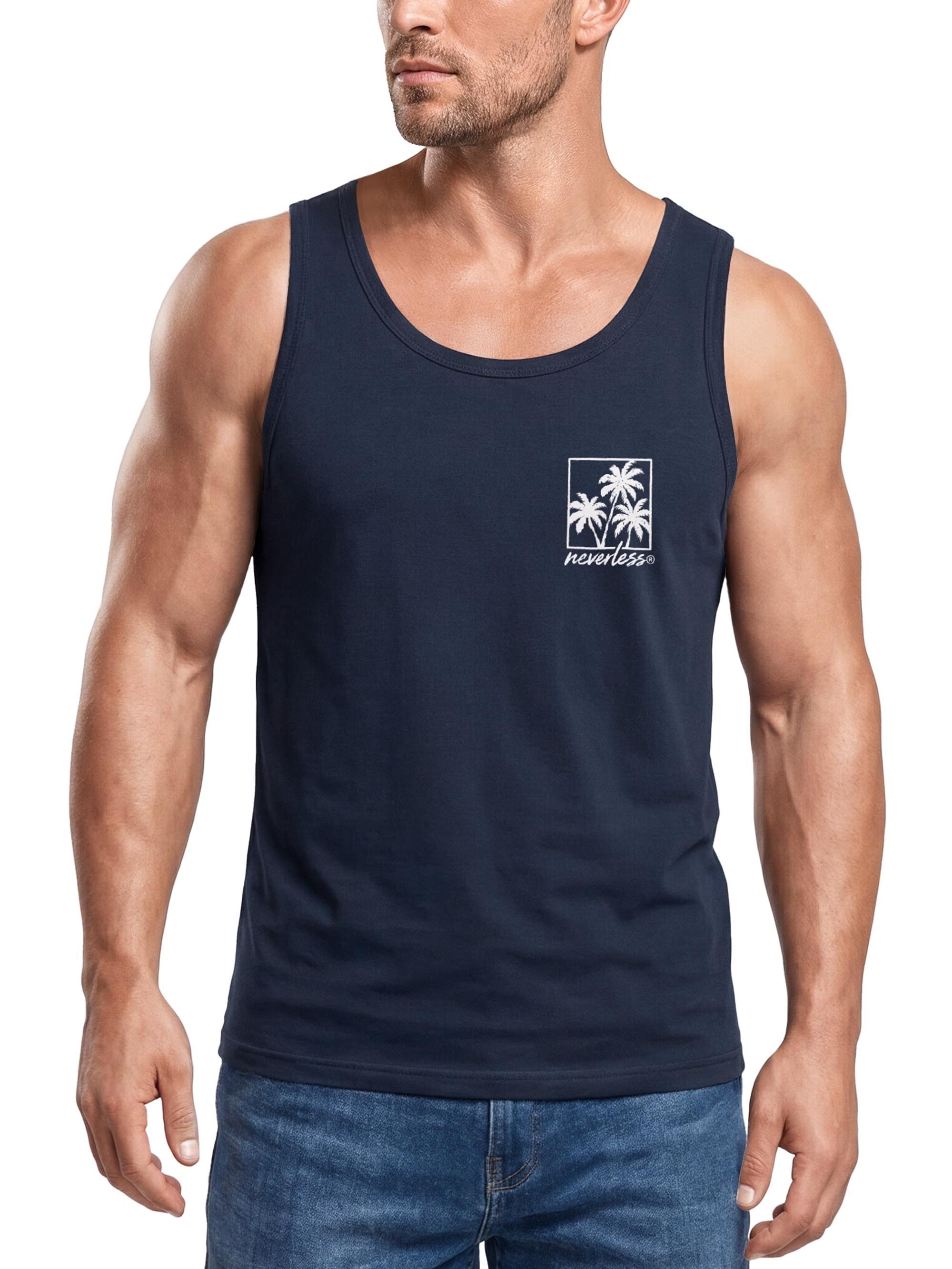Neverless Tanktop Tanktop Herren mit Grafik-Print - Design Logo Palmen - Trägershirt mit Print