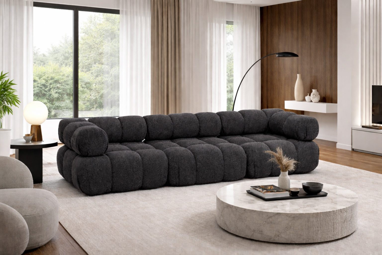 Kaiser Möbel Sofa Modulares 3-Sitzer-Sofa, gerade Couch, Bouclé-Stoff Abriamo, Selia, Bouclé-Stoff Abriamo,modulares System,weiche, abgerundete Form