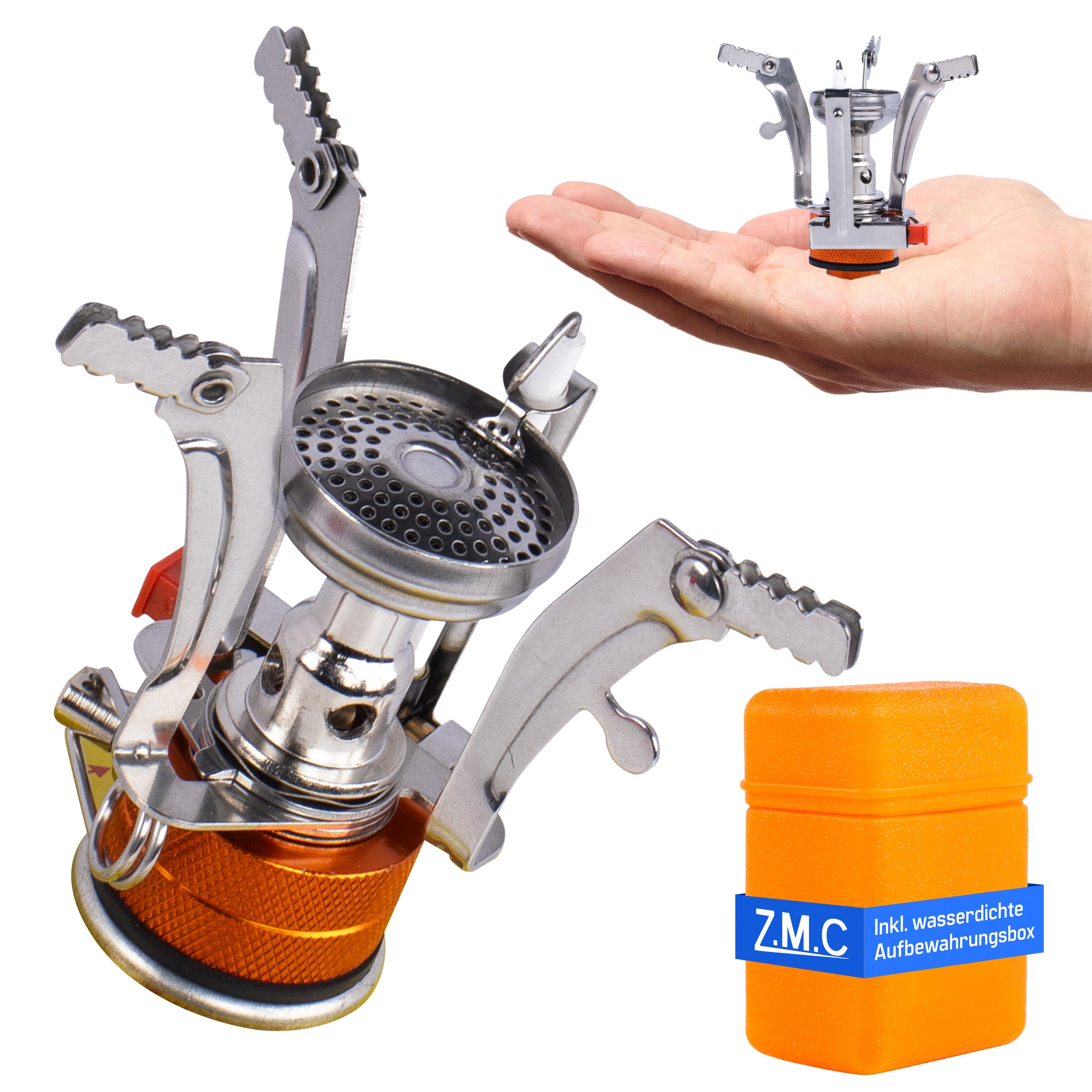 ZMC Gaskocher Mini Outdoor Campingkocher 3200W, (Butan Gas Kartusche Piezozündung Kochfeld), Camping Gas Kocher Stove Herd Kartuschenkocher Faltbar Butangas