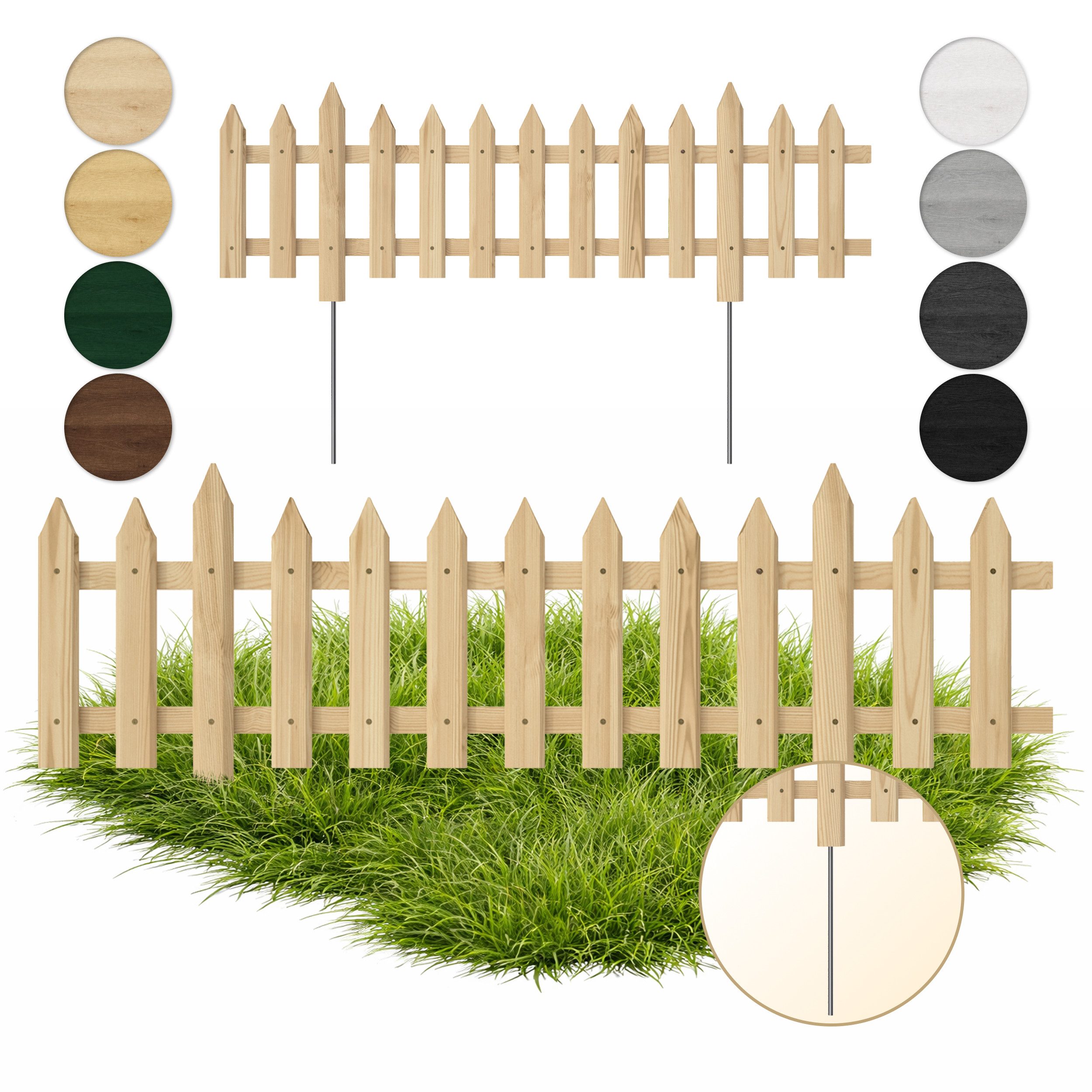 Floranica Zierzaun Vorgartenzaun Steckzaun Gartenzaun Zierzaun Lattenzaun Friesenzaun, (20 x 100 cm, 1-St., Unbehandelt), Blummen Beeten Zaun aus Holz mit Metalpfosten, Beetabgrenzung