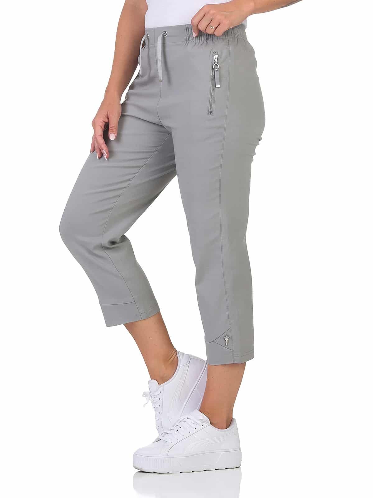 Alica Collection 7/8-Hose Sommerhose Damen Kurzgröße Caprihose Stretch Chinohose Kurzgröße, elastischer Gummibund mit Kordelzug
