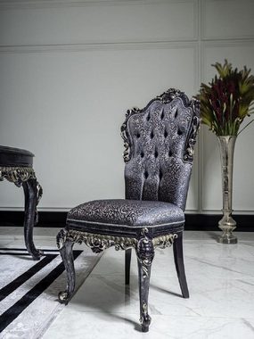 Casa Padrino Esszimmerstuhl Luxus Barock Esszimmerstuhl Set Blau / Gold - Handgefertigtes Küchen Stühle 6er Set - Barock Esszimmer Möbel - Edel & Prunkvoll
