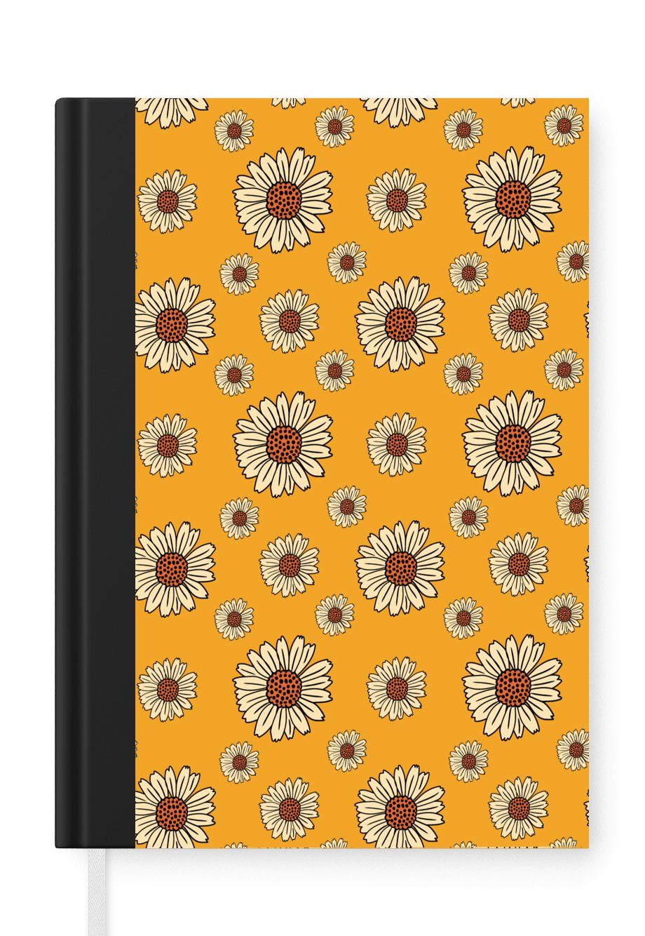 MuchoWow Notizbuch Muster - Vintage - Blumen - Gelb, Journal, Merkzettel, Tagebuch, Notizheft, A5, 98 Seiten, Haushaltsbuch