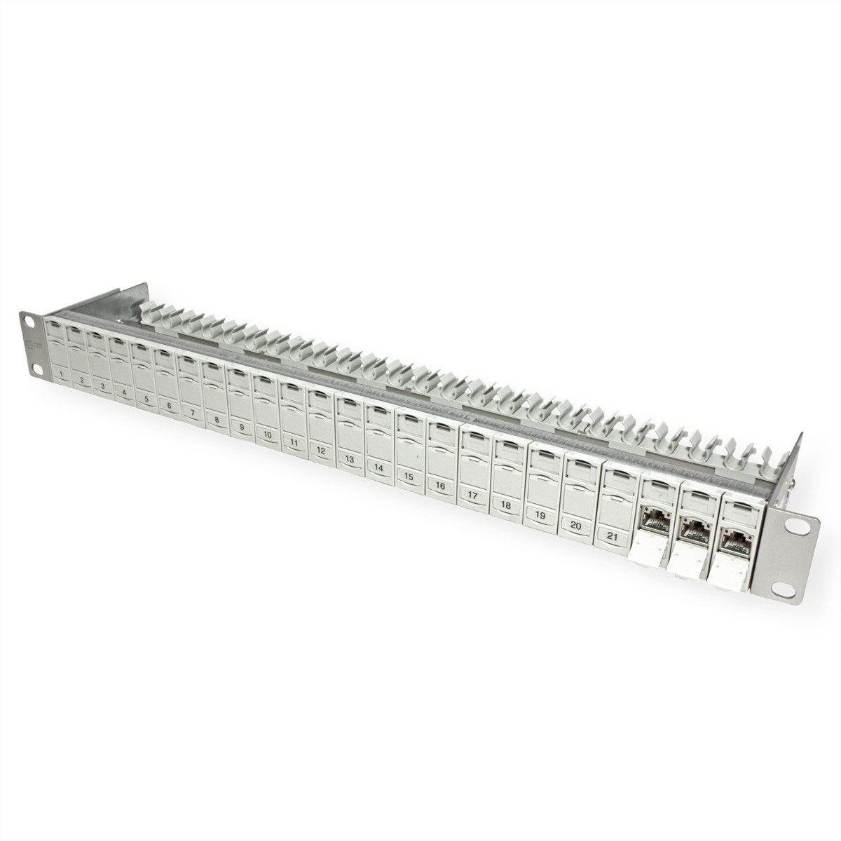 Metz Connect 19"-Panel 1HE bestückt mit 24 E-DAT Modulen Cat.6A (Class EA) Netzwerk-Panel