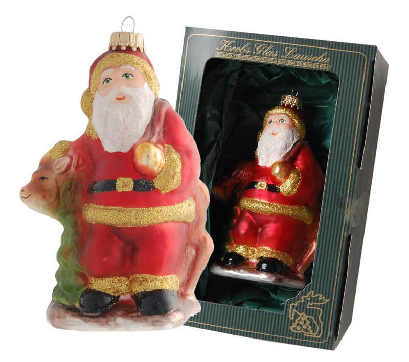 Krebs Glas Lauscha Christbaumschmuck Weihnachtsmann mit Rentier 12cm, Glasornament, mundgeblasen, handbemal (1-tlg)
