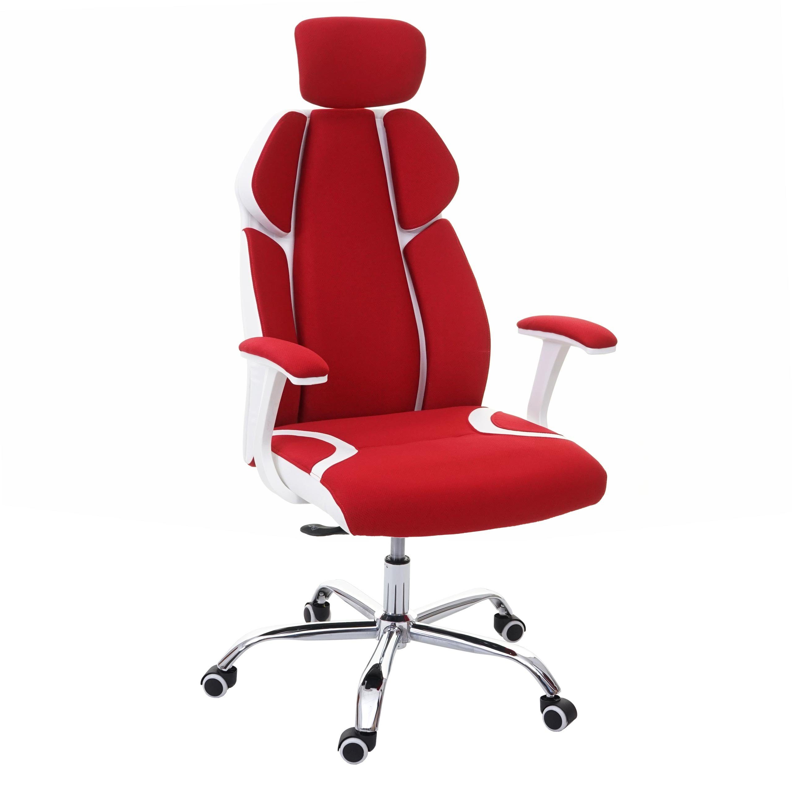 MCW Schreibtischstuhl MCW-F12, Sliding-Funktion, Wippfunktion arretierbar, Höhenverstellbare Kopfstütze, Sliding Sitz rot/weiß