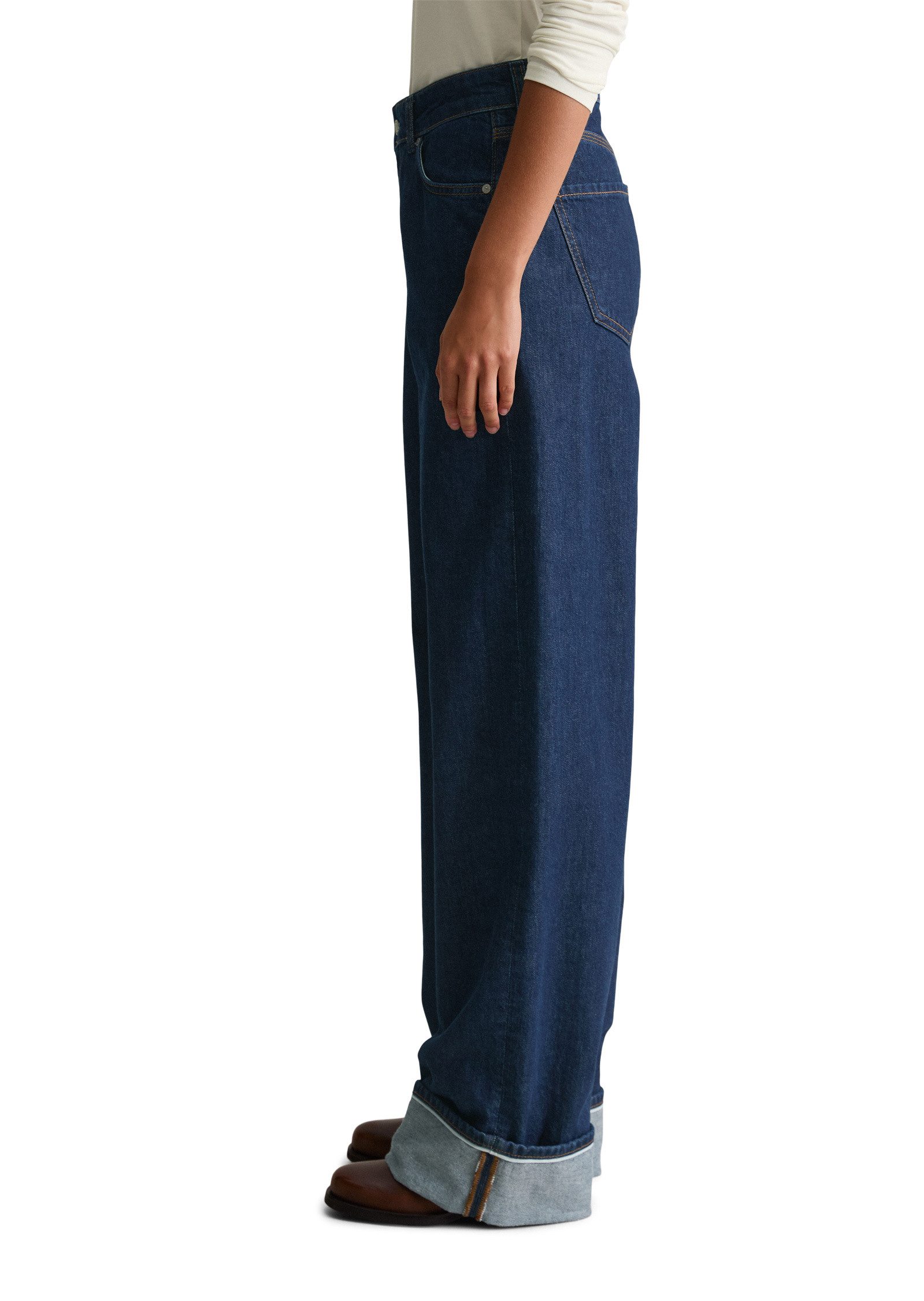 Marc O'Polo DENIM Weite Jeans aus dunkelblauem Rigid Denim günstig online kaufen