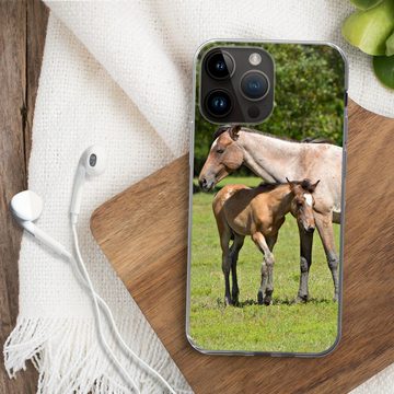 MuchoWow Handyhülle Pferde - Gras - Schatten, Handyhülle Telefonhülle Apple iPhone 14 Pro Max