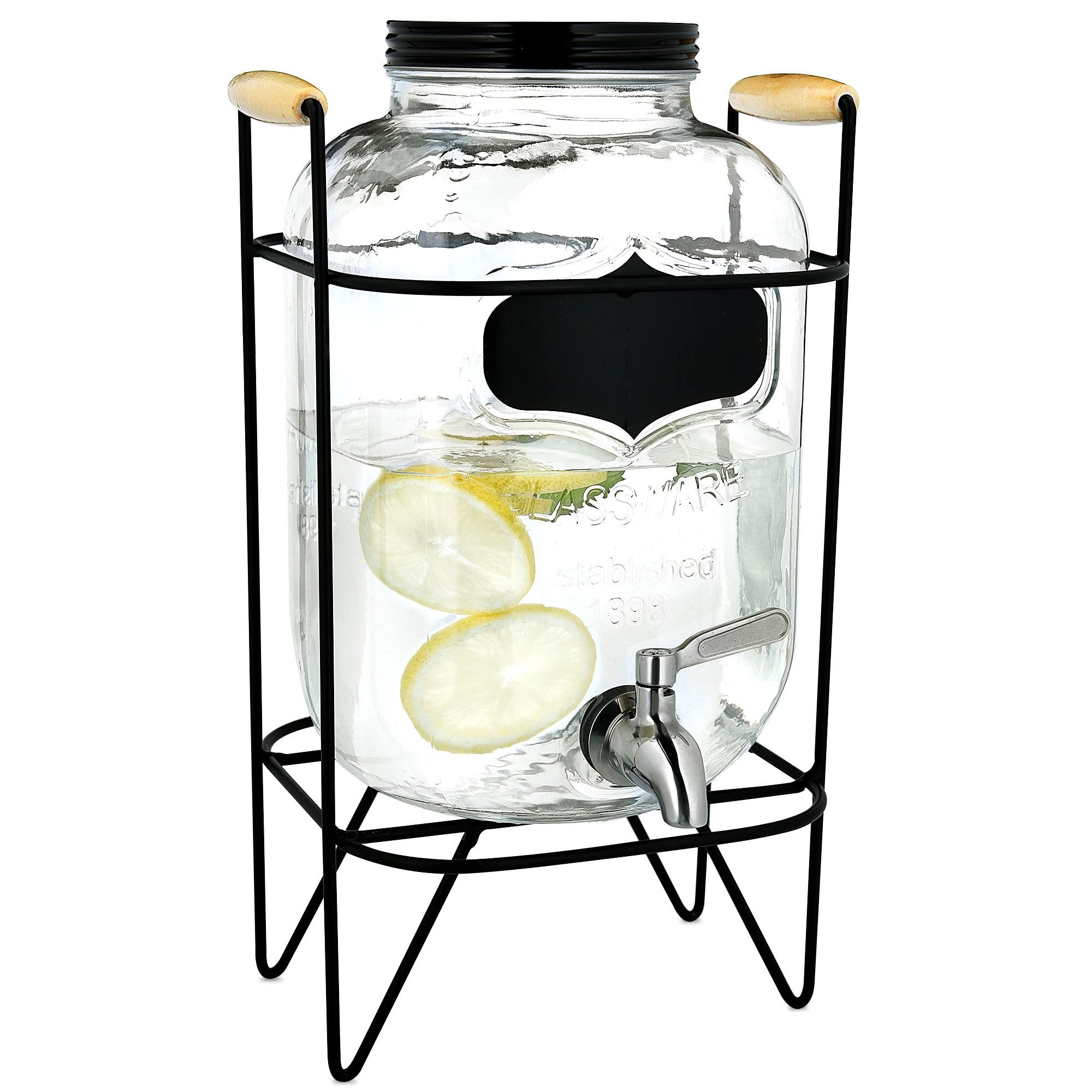 Navaris Getränkespender Navaris Getränkespender 5L Glas mit Zapfhahn und Ständer