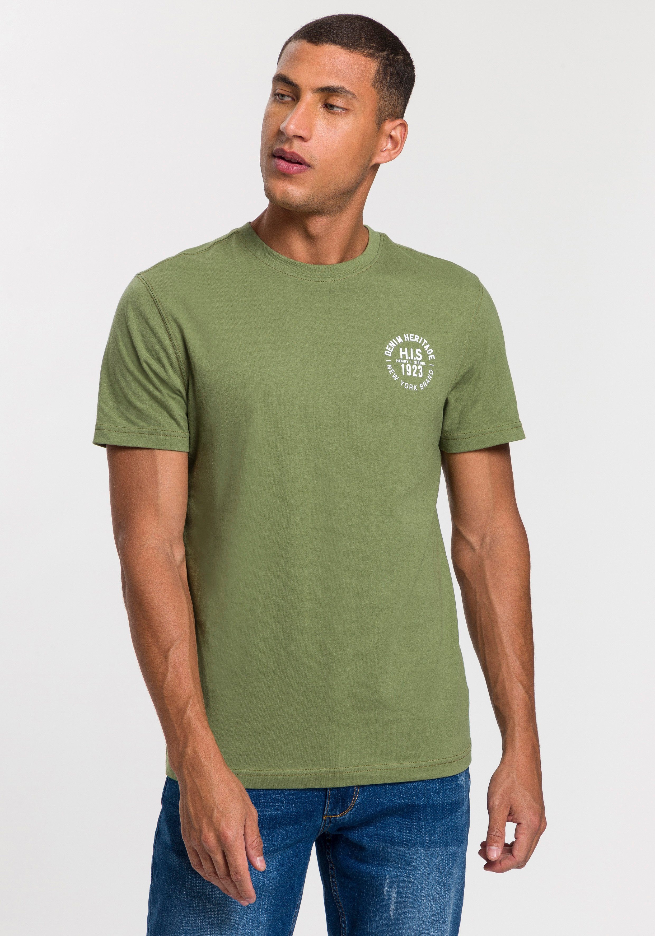 H.I.S T-Shirt (Packung, 3-tlg., 3er-Pack) schmal geschnitten, bedrucktes Design, aus 100% Baumwolle