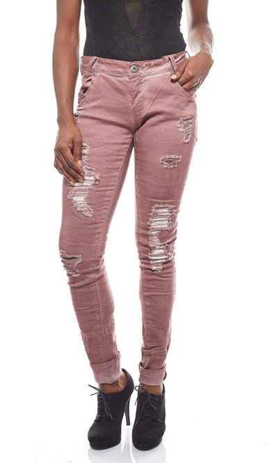 Blue Monkey Destroyed-Jeans BLUE MONKEY JEANSWEAR mit Pailletten unterlegte Hose Destroyed-Jeans Violett