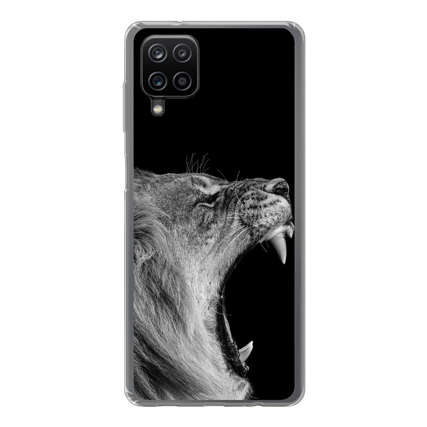 Handyhülle für Samsung Galaxy A12 Tiere - Löwe - Schwarz - Weiß - Porträt