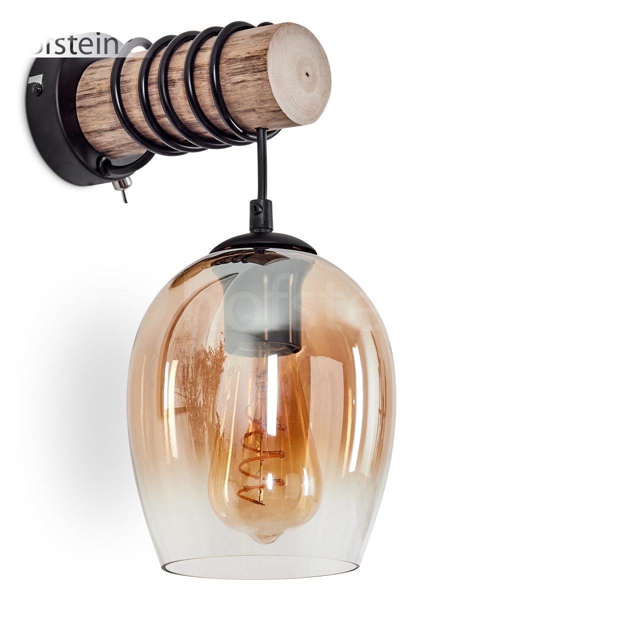 hofstein Wandleuchte Wandlampe aus Holz/Metall/Glas in günstig online kaufen