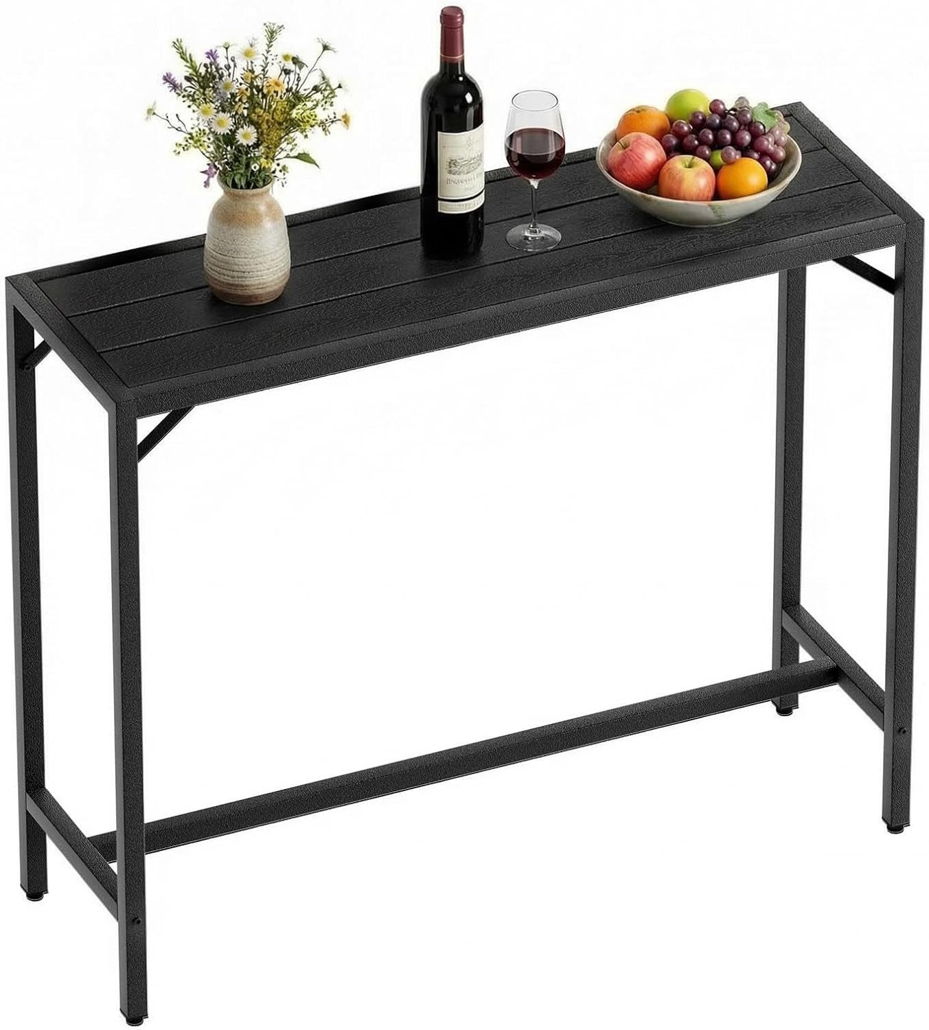 TLGREEN Gartentisch WPC Gartenbartisch 120x38x98cm (Wetterfester Bartisch Outdoor mit Metallgestell und verstellbaren Füßen, Stabiler Stehtisch Balkon Terrasse), Hochtisch Partytisch Tresentisch für Küche Wohnzimmer