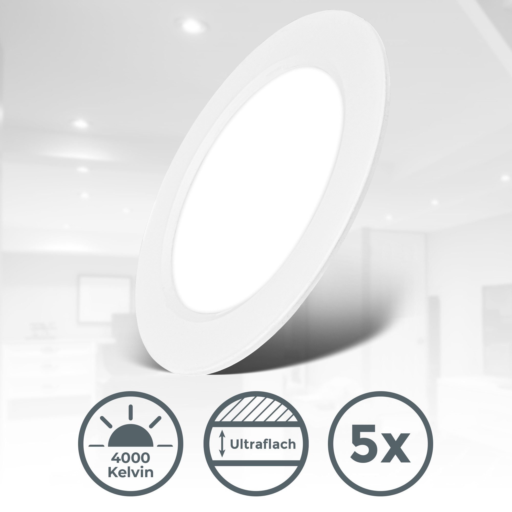 B.K.Licht Einbauleuchte BK_EL1619 5er Set LED Einbaustrahler, Ultraflach, IP20 Deckenspots, LED fest integriert, Neutralweiß, 4.000 K, 660Lm, 6W, Kunststoff, 12 – Bild 3 von 5