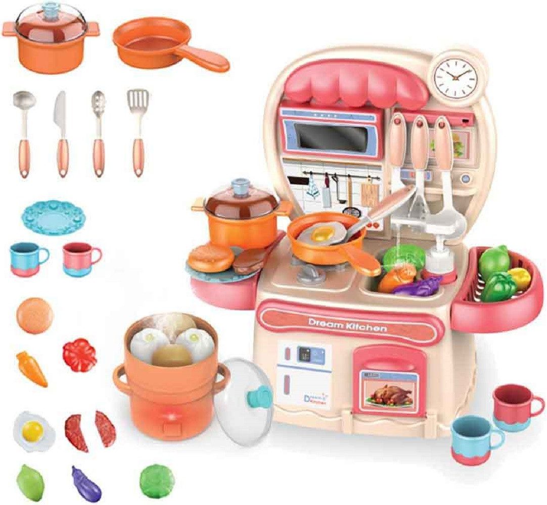 LBLA Kinder-Küchenset Kinder-Spielzeugküche-Set, (Kinderküchen-Spielset, 40 cm hoch), mit echtem Licht, Sound, Wasserspray und Spiellebensmittel-Zubehör