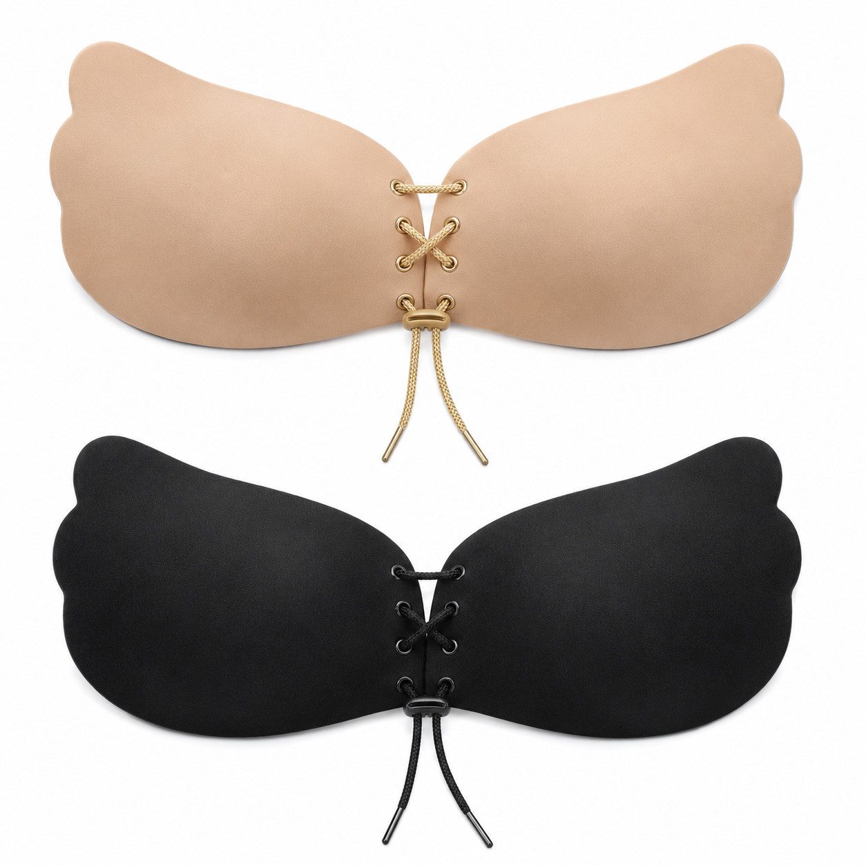 Diyarts Set: Push-up-BH (2× selbstklebender Push-Up-BH (1× beige, 1× schwarz) Trägerlos & rückenfrei – unsichtbar unter jedem Outfit