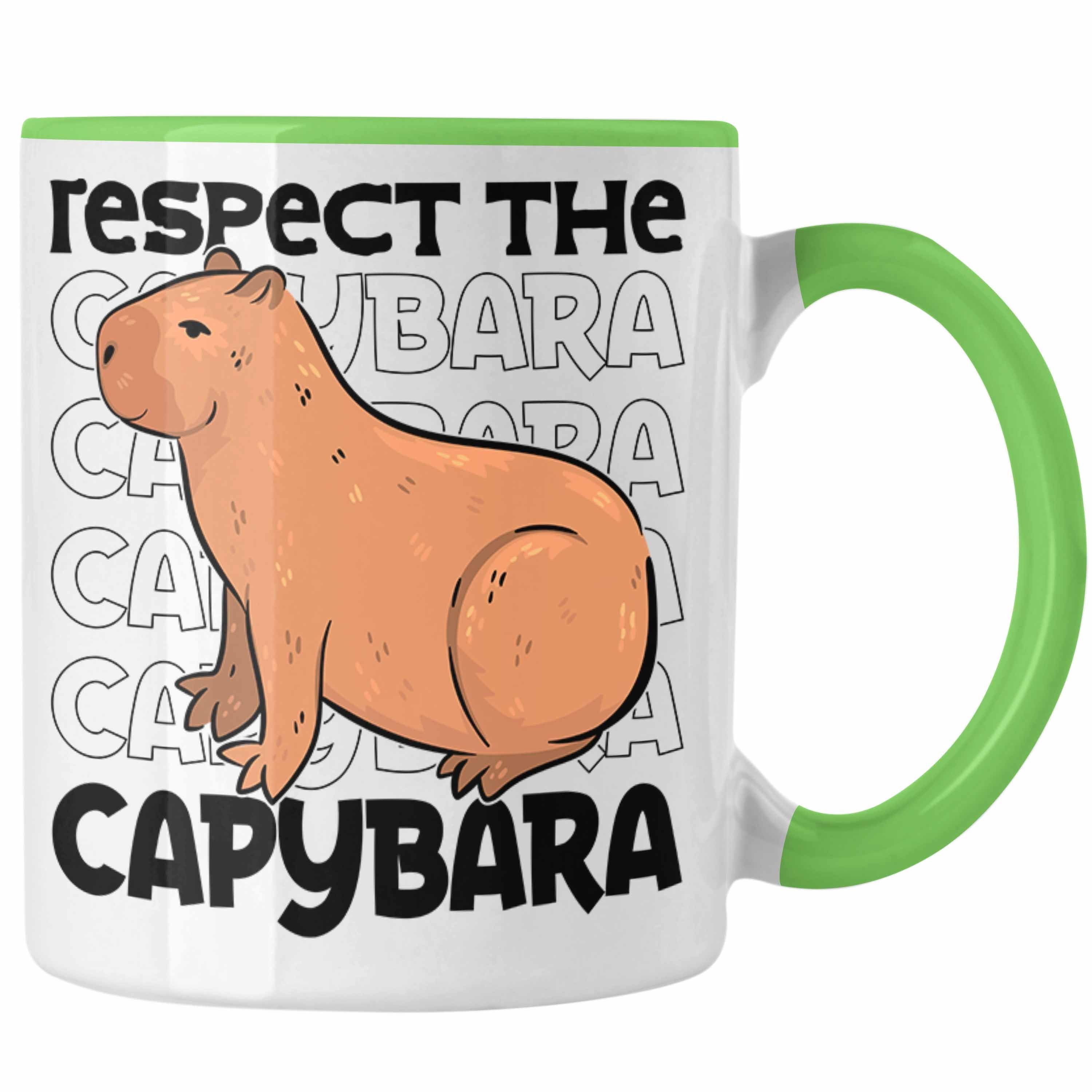 Trendation Tasse Respect The Capybara Tasse Capybara Tier Kaffeetasse Geschenk für Capy Grün