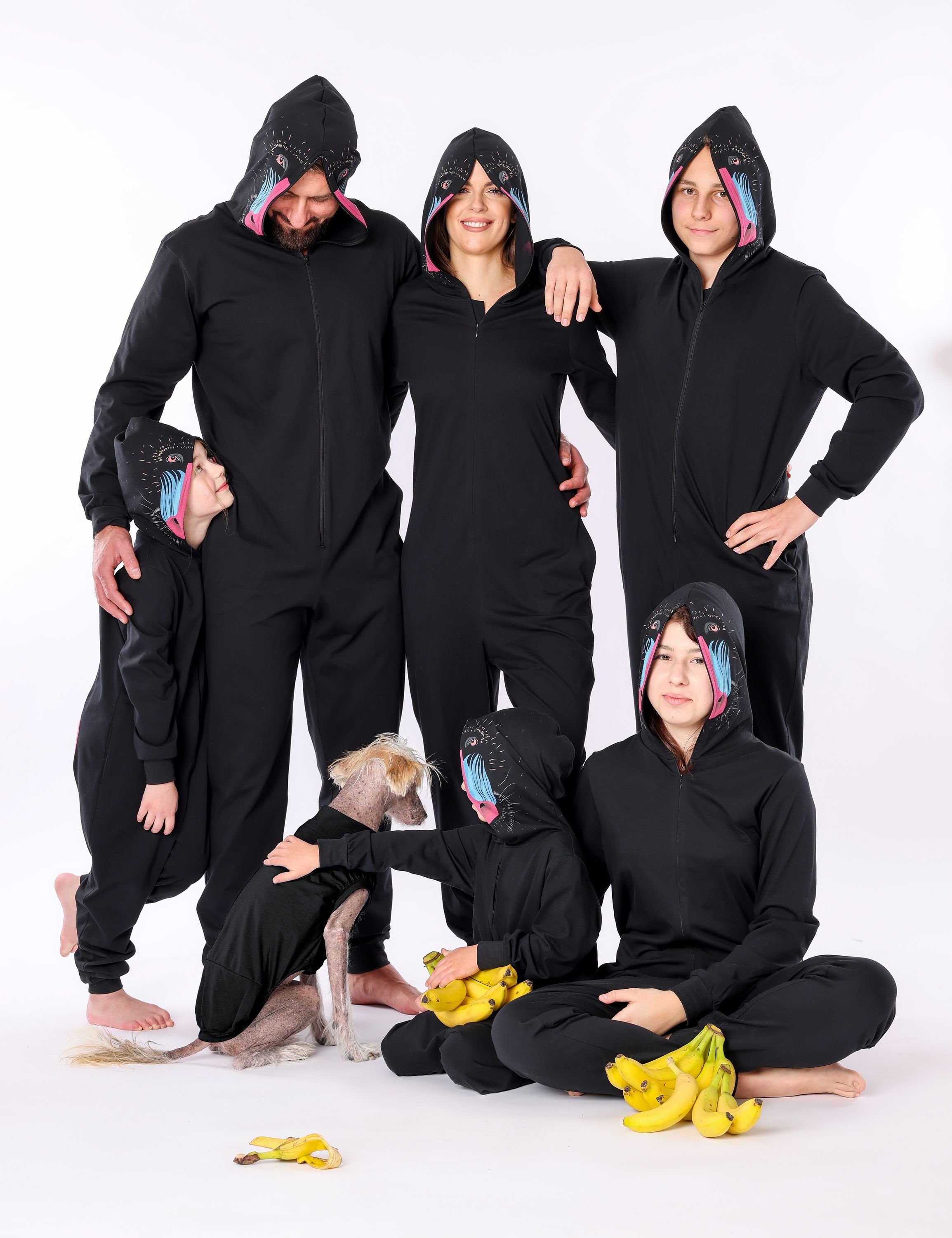 aus Mädchen mit Schwarz Tiermotiv Kapuze Schlafoverall Ladeheid Kapuze mit Schlafanzug Baumwolle Pavian LA40-233
