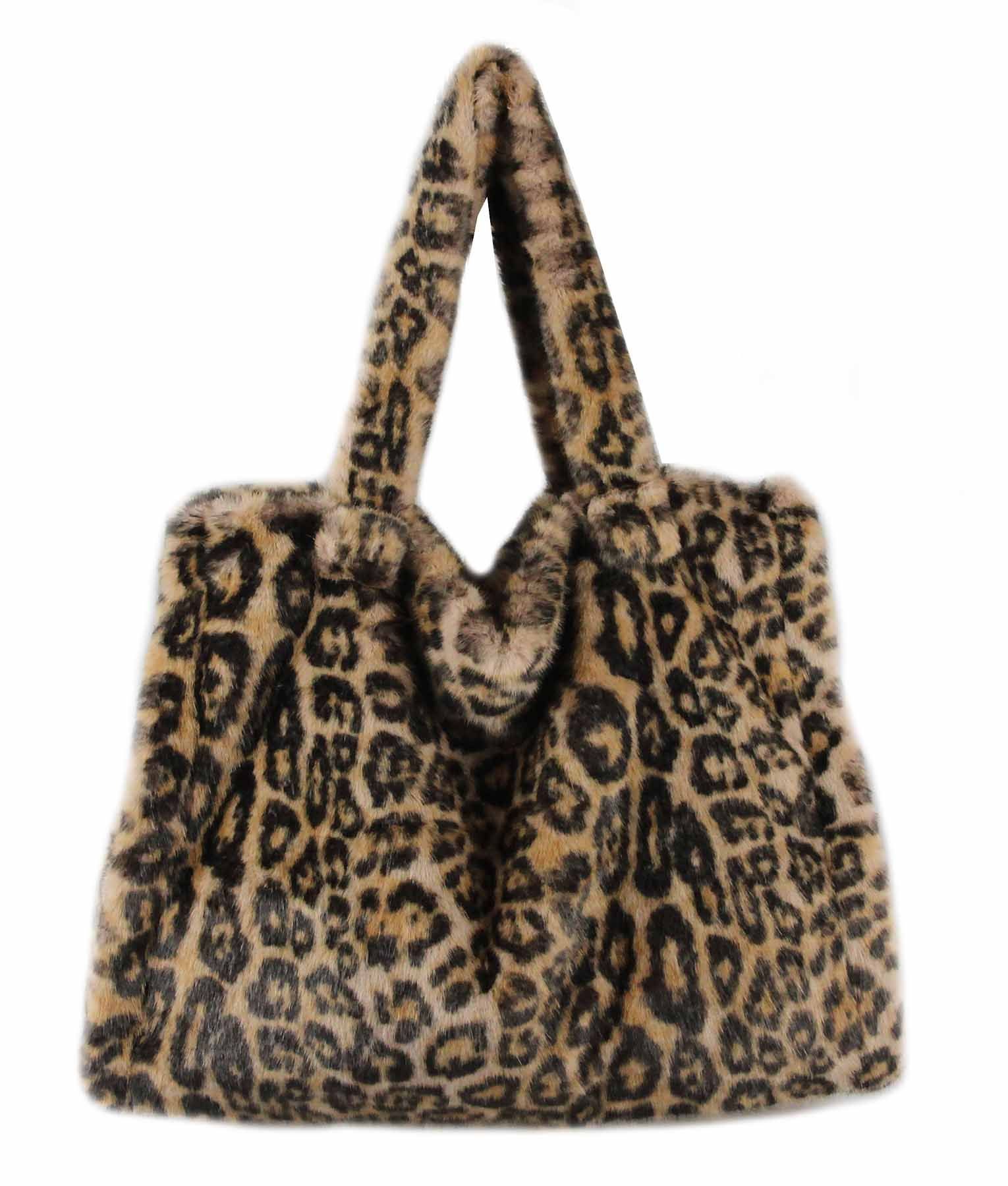 ITALYSHOP24 Schultertasche XXL Damen Leopard Print Tasche PELZTASCHE Shopper Tote Bag Handtasche, Leo Umhängetasche Teddytasche Plüsch Felltasche Weekender Kunstpelz