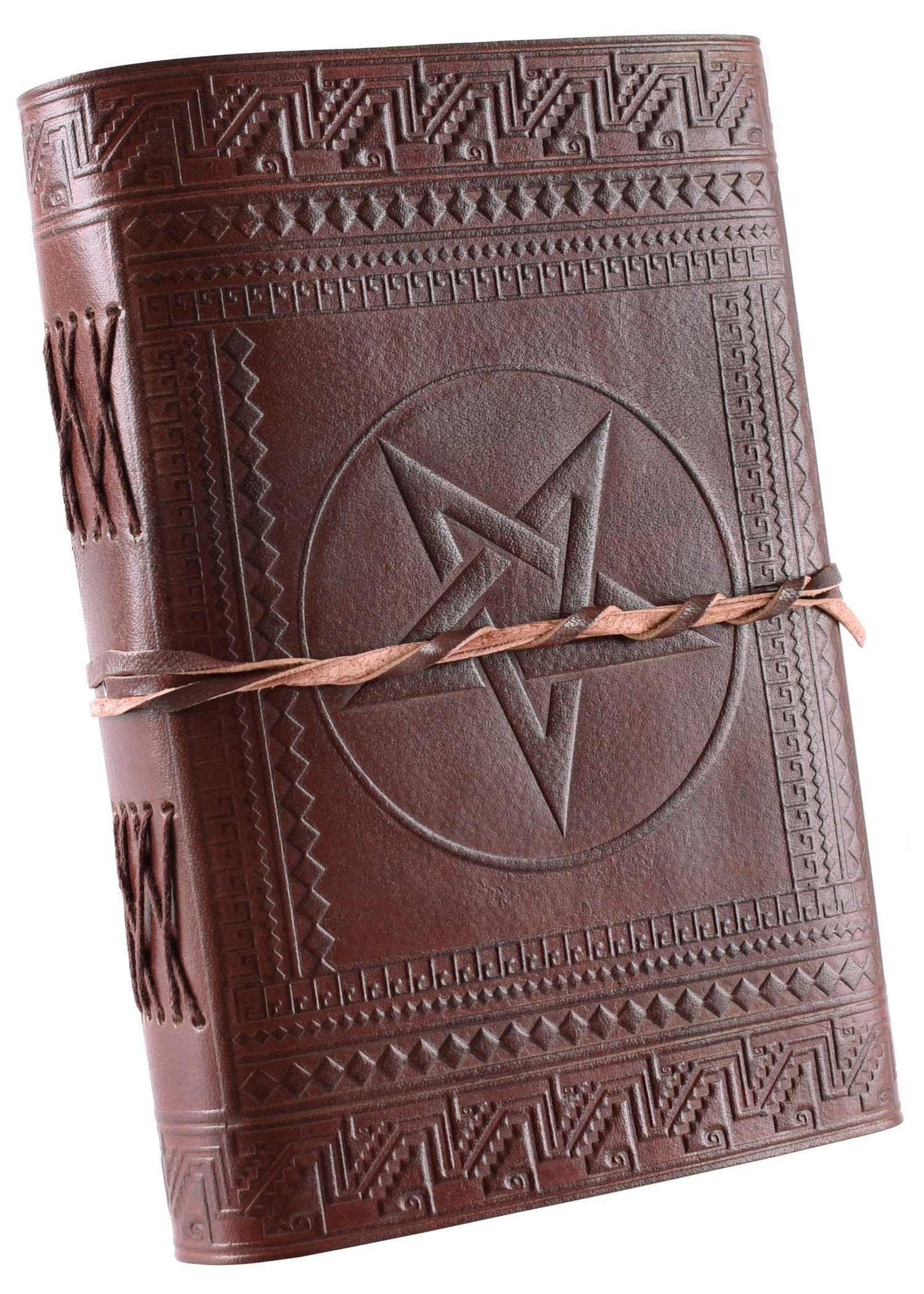 Ritter-Kostüm Lederbuch mit Pentagramm, Braun, ca. 21 x 14 cm