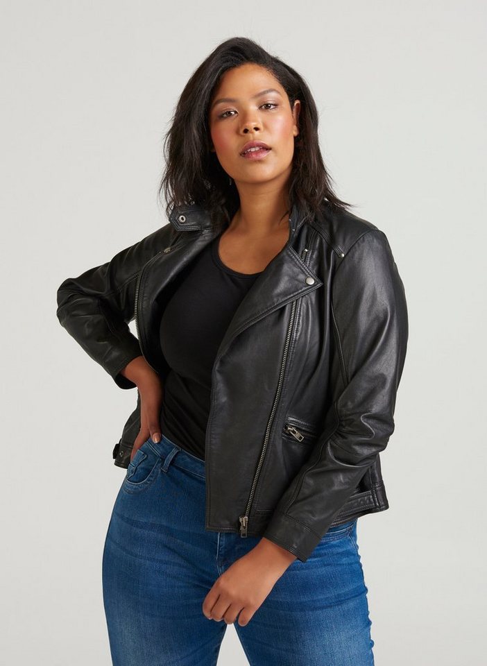 Zizzi Lederjacke Damen Grosse Grossen Echte Lederjacke Echtleder Stehkragen Schwarz Online Kaufen Otto