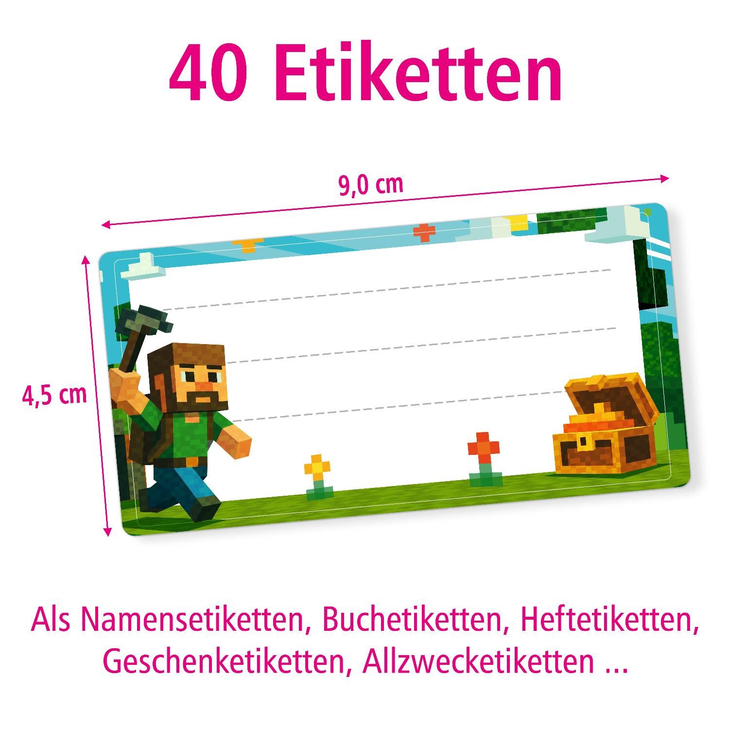 itenga Aufkleber itenga 40x Buchetiketten Blockgame PIXEL 9x4,5cm Namensetiketten Hefte – Bild 2 von 3