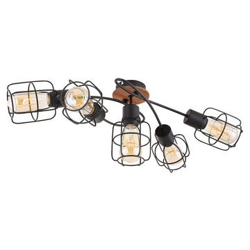 etc-shop LED Deckenspot, Leuchtmittel nicht inklusive, Deckenleuchte Wohnzimmerlampe Metall Holz Gitter 5 Flammig L 68 cm