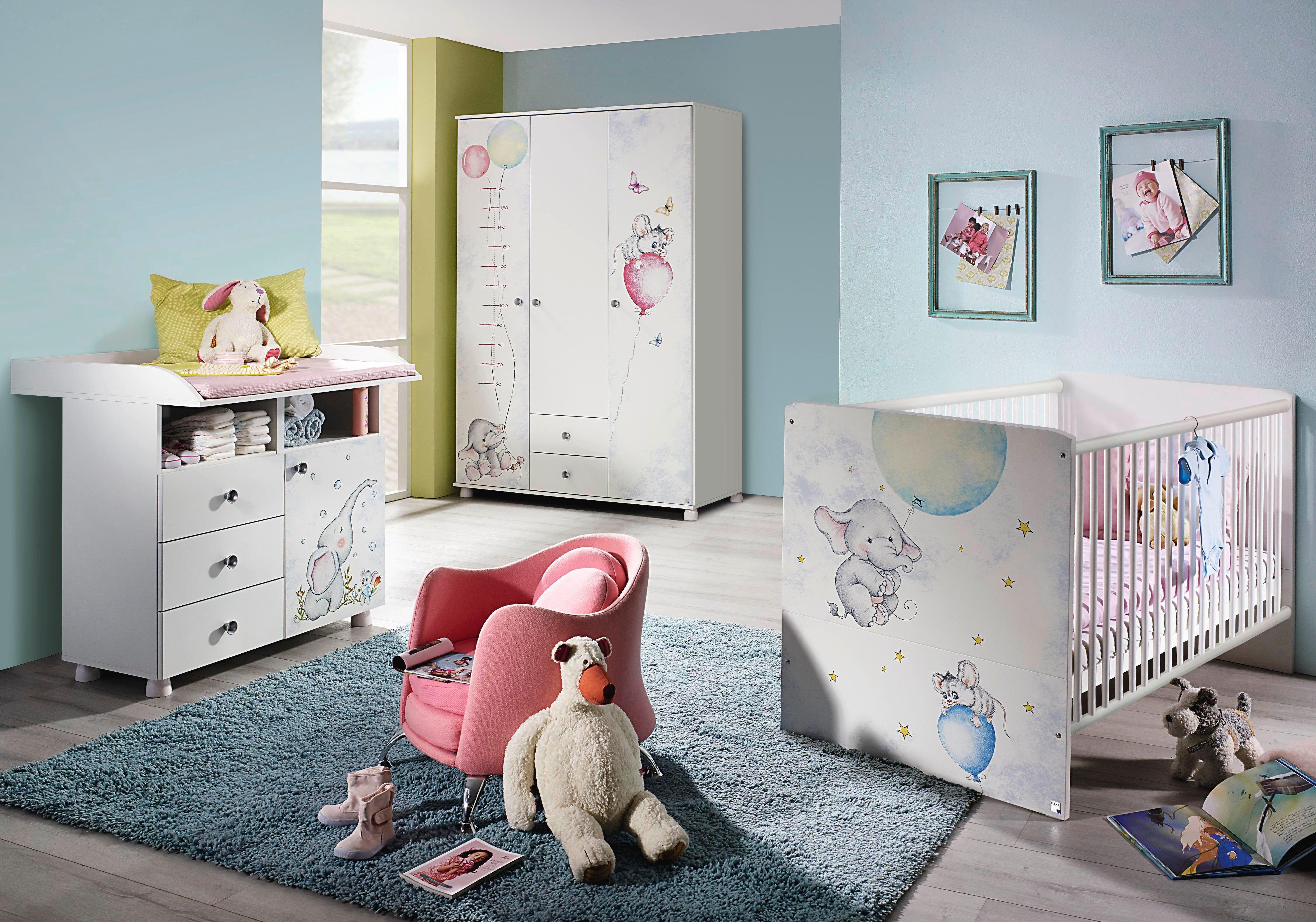 Babyzimmer Komplett Set Bibo 1 Kinderzimmer Schrank Bett Kommode 3-teilig weiß 