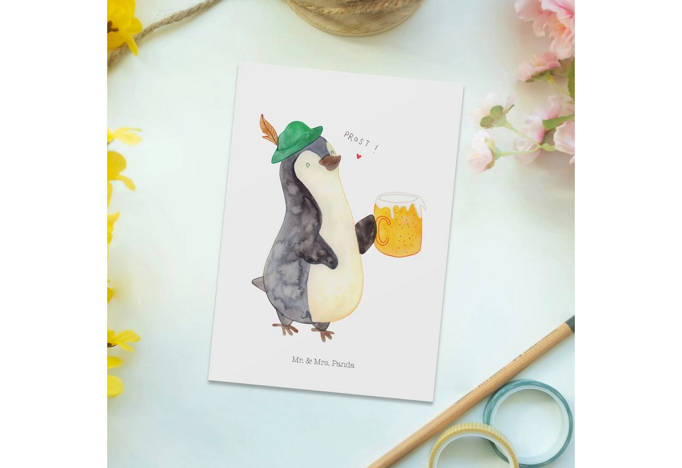 Thumbnail - Mr. & Mrs. Panda Postkarte Pinguin Bier - Weiß - Geschenk, Einladungskarte, Ansichtskarten, besc, Witzige Sprüche