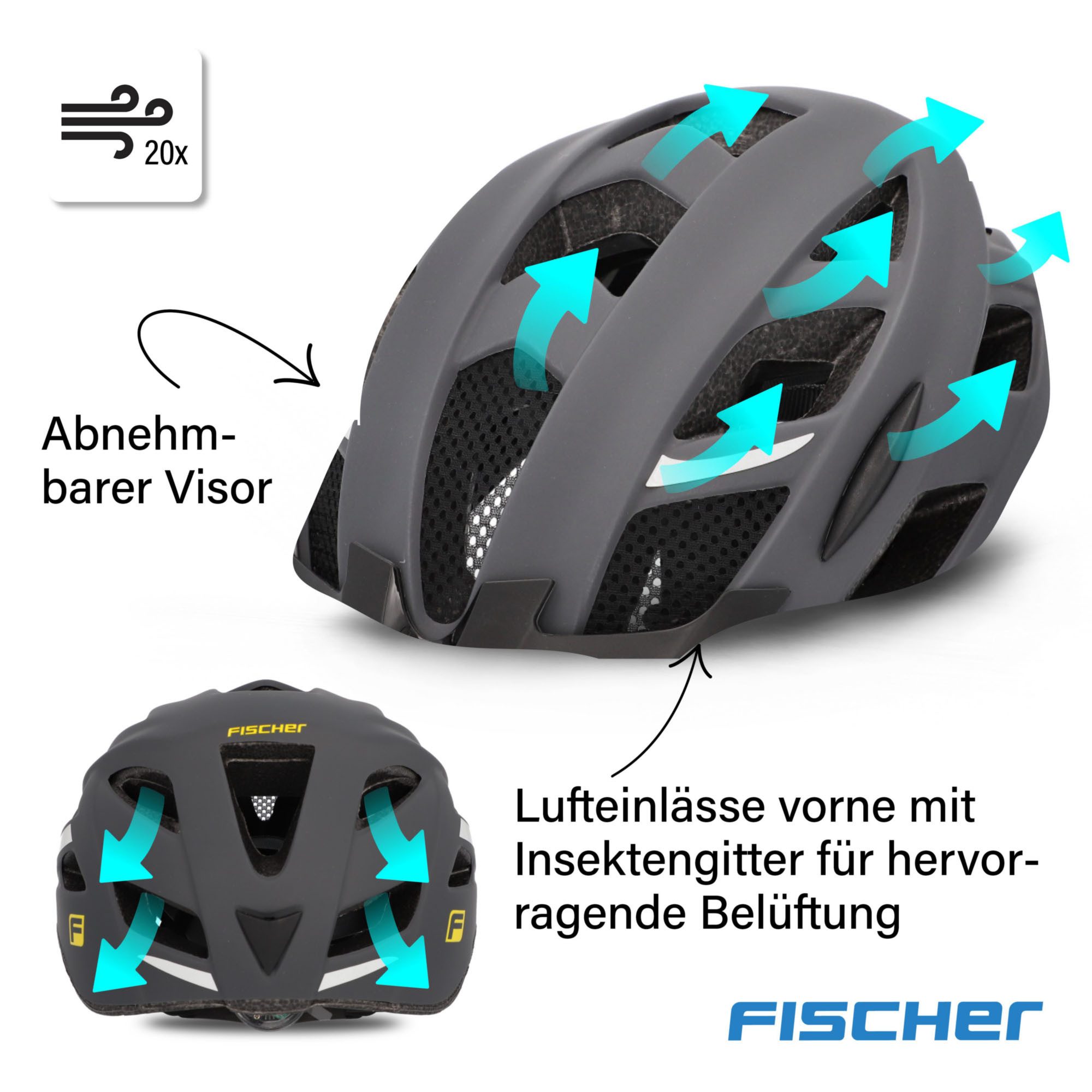 FISCHER Fahrrad Fahrradhelm Urban Levin S/M, Verstellbarer Innenring-System; mit beleuchtetem Innenring-System