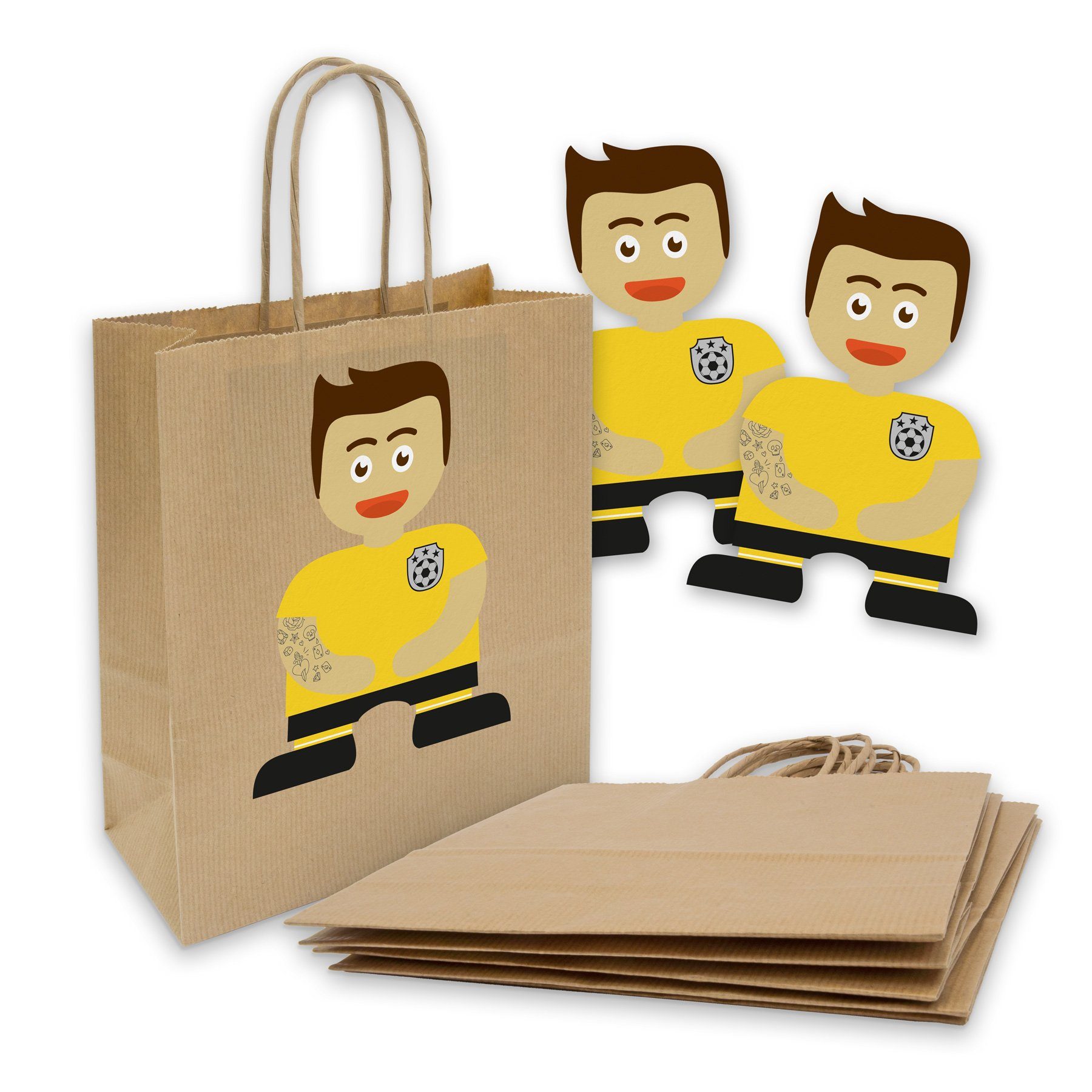 itenga Geschenkpapier itenga SET 6x Papiertüten mit Griff Kordel + Sticker Fußballbande Gelb