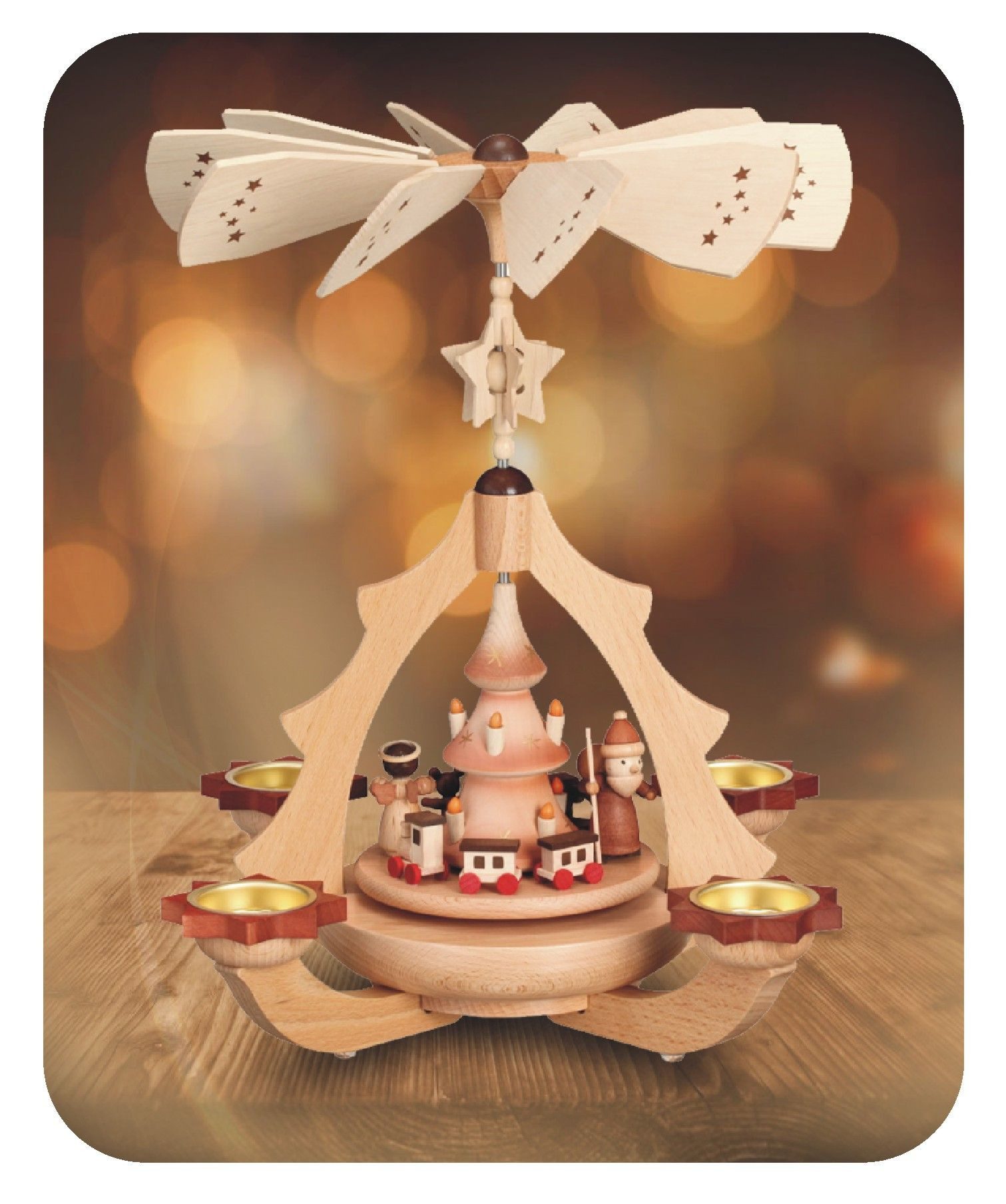 Zeidler Holzkunst Weihnachtspyramide Leuchterpyramide Bescherung für 4 Teelichter Erzgebirge