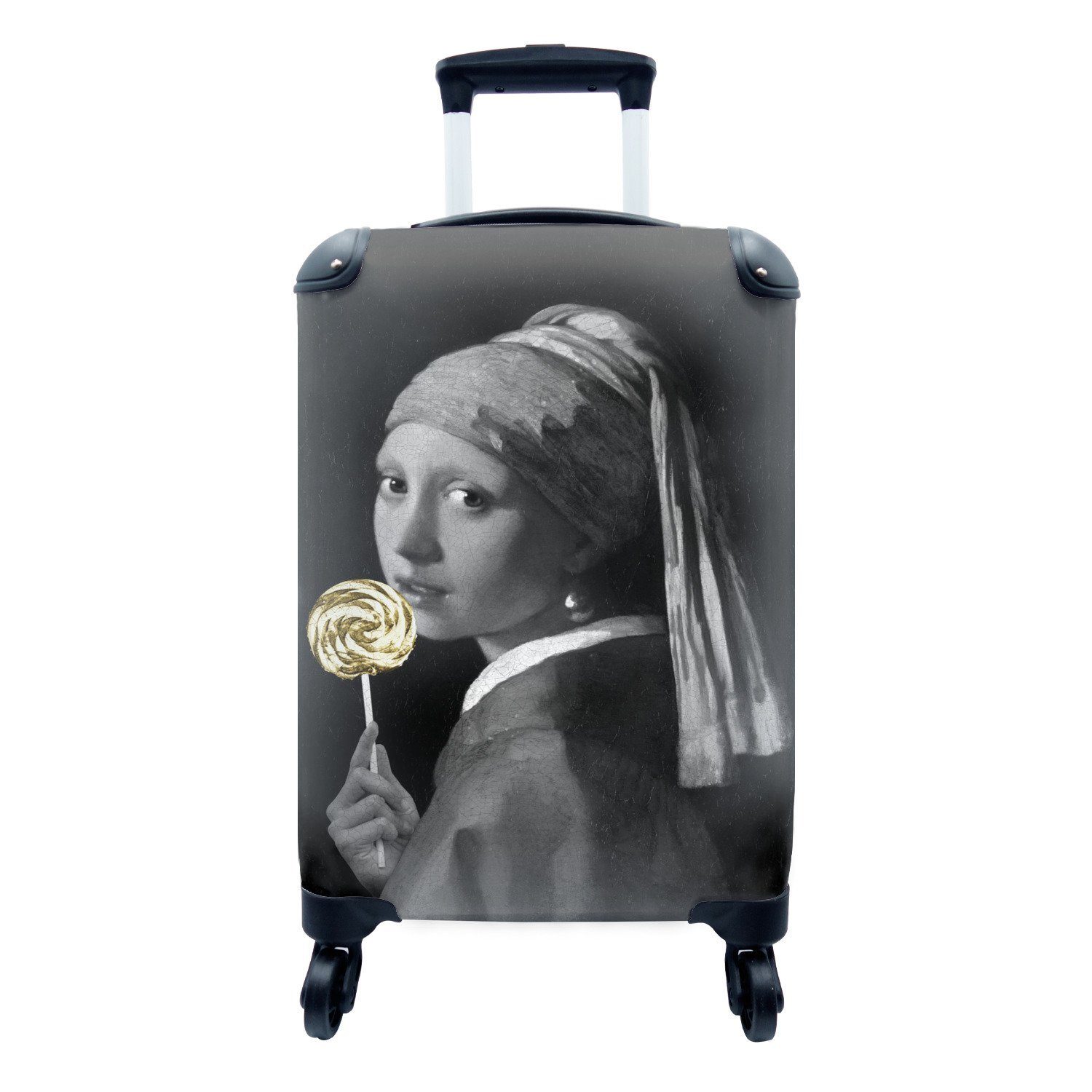 Johannes Trolley, mit Gold, MuchoWow - Mädchen mit - Reisekoffer Handgepäck rollen, 4 Rollen, Lollipop Handgepäckkoffer Reisetasche einem - Perlenohrring für Vermeer Ferien,