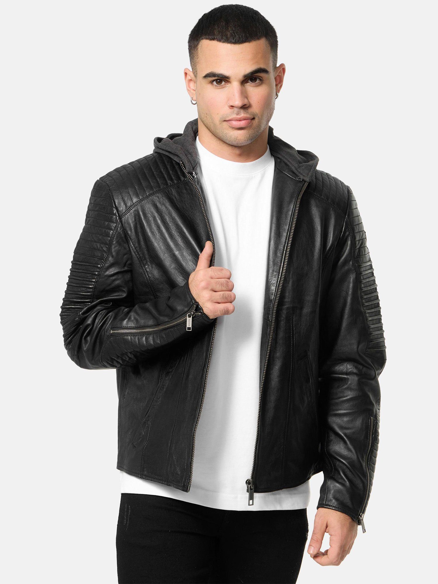 Tazzio Lederjacke A800 Biker-Look mit abnehmbarer Kapuze günstig online kaufen