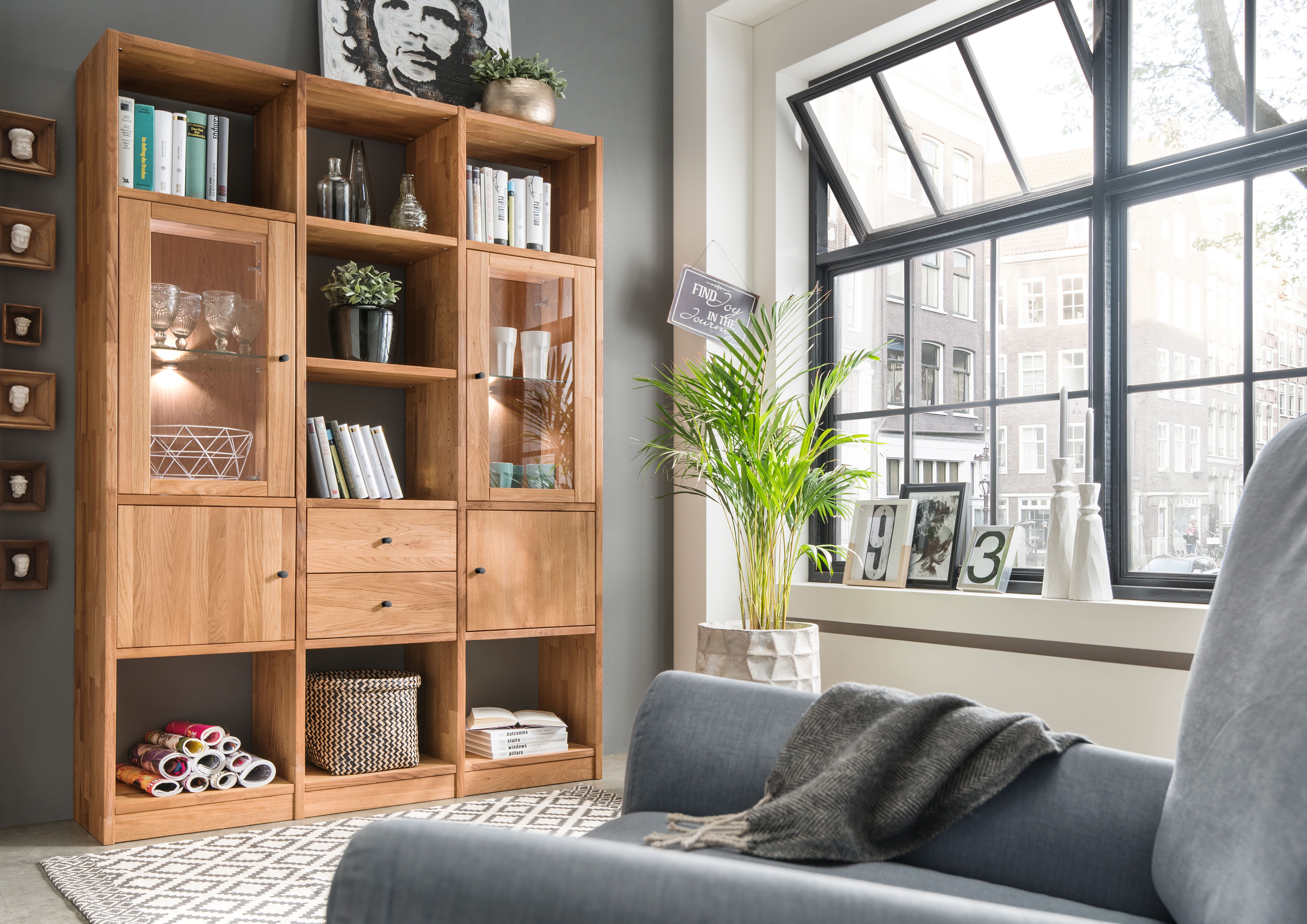 Home affaire Regalelement Ecko, aus schönem massivem Wildeichenholz, Breite 136 cm