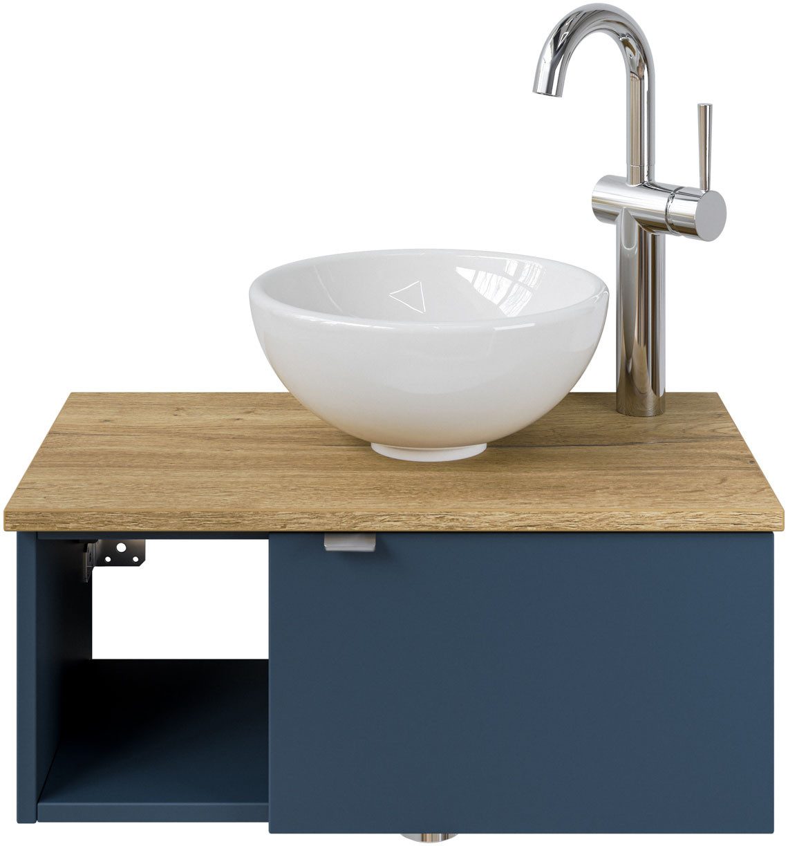 Saphir Waschtisch Serie 6915 Waschschale mit Unterschrank für Gästebad, Gäste WC (3-St., Keramik-Aufsatzbecken, Waschtischplatte, Waschtischunterschrank), 61 cm mit Keramik-Aufsatzbecken, 1 Tür und 1 Fach