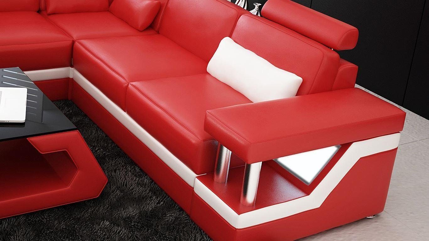 Ecksofa Polster Made JVmoebel Designer Textil Leder Couch in Rot/Weiß Garnitur, Ecksofa Europe Sofa