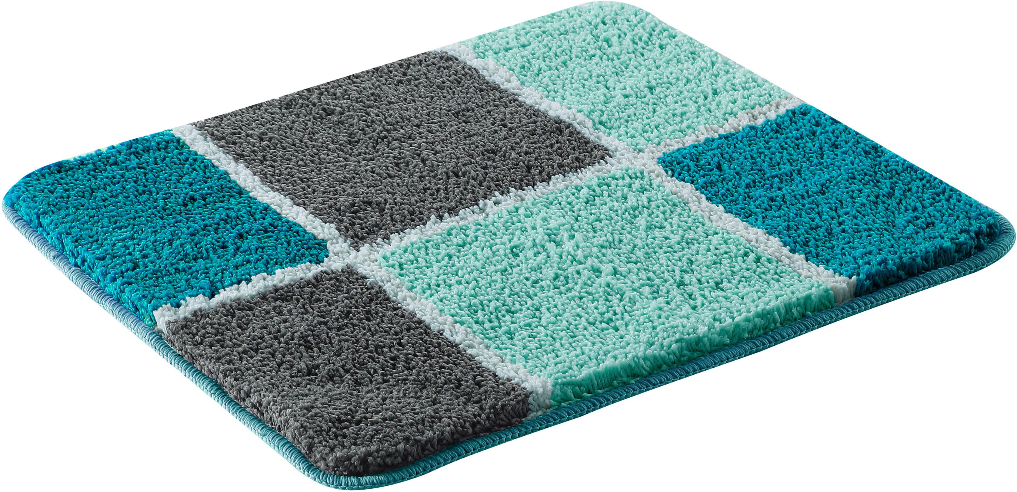 OTTO home Badematte Anna mit Kachelmuster, Badvorleger, Badezimmer Teppich, Duschvorleger, Höhe 20 mm, rutschhemmend beschichtet, strapazierfähig, Polyester, rechteckig, Badteppich, Hoch-Tief Effekt, Modern, Weich