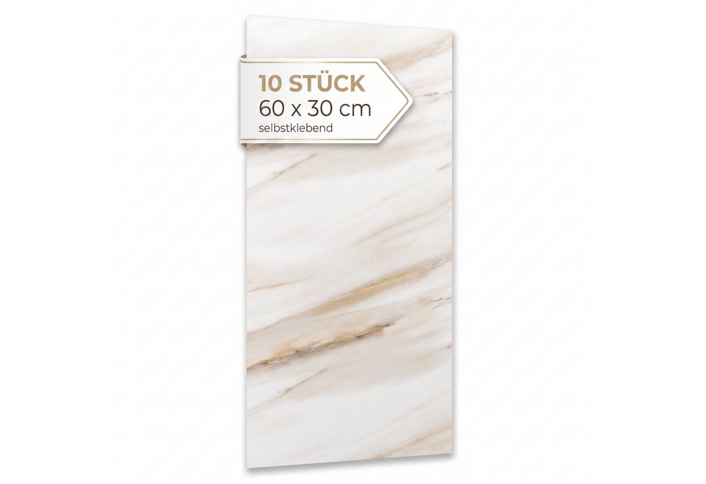 Dalsys Wandpaneel Wandverkleidung selbstklebend aus PVC, BxL: 30x60 cm, (60x30cm Marmoroptik Elfenbein, 10-tlg., flexible Wandverkleidung Badezimmer wasserfest) 2,3mm Materialstärke, Spritzschutz Küchenrückwand